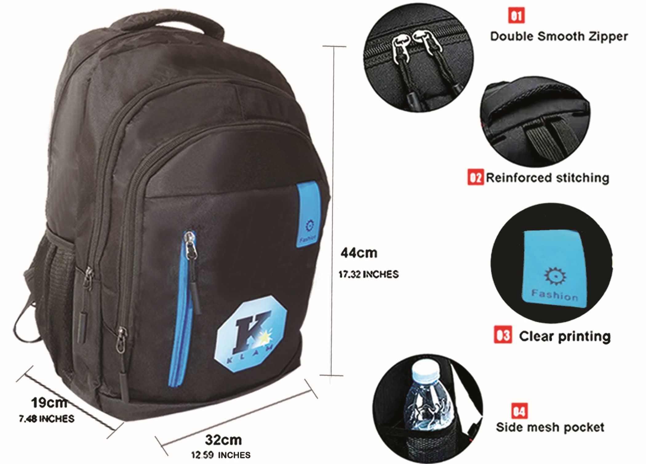KLAM Unisex Waterproof 30L Laptop Backpack - Lightweight Polyester School, College & Office Bag with Document Compartment - Perfect for Travel, Work & Sports (17.5 Inch, Black) - Ideal for Commuting, Business Trips & Outdoor Activities