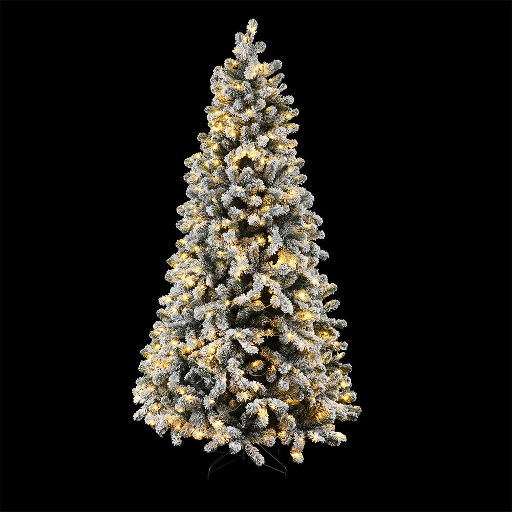 1.8m Snow Flocked Christmas Tree with 8 LED Light Modes - Premium Xmas Decoration for Home, Office & Holiday Party Decor