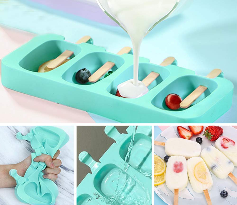 Ozera 2-Pack Reusable Silicone Popsicle Molds for Homemade Ice Cream, Cake Pops & Creamsicles - Includes 50 Wooden Sticks & 50 Popsicle Bags - Perfect for Summer Treats, Kids Snacks & Party Desserts