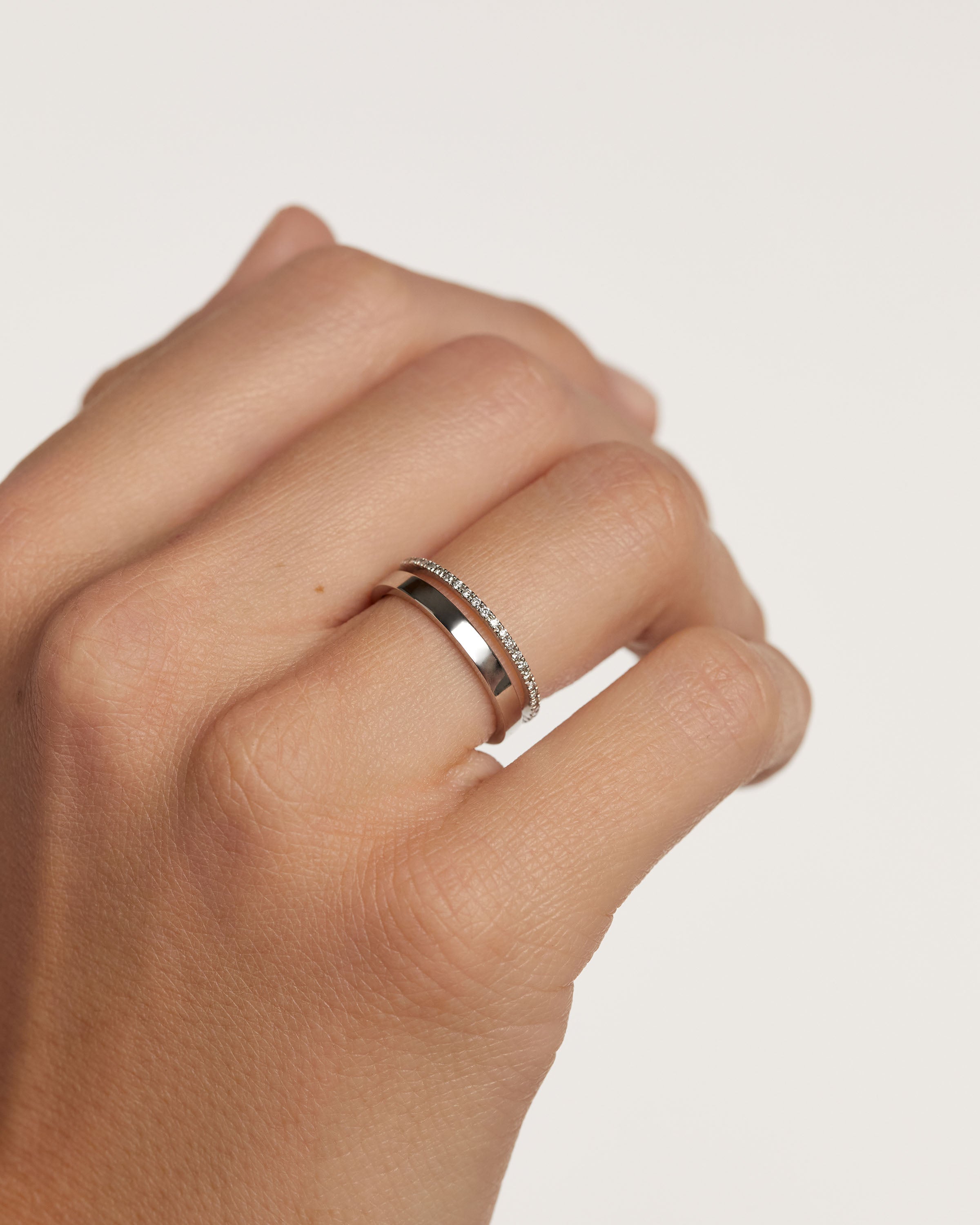 Diamond and White Gold Dual Ring for Women - Elegant Stackable Wedding Band, Anniversary Gift, Promise Ring - Perfect for Engagement, Valentine's Day & Special Occasions