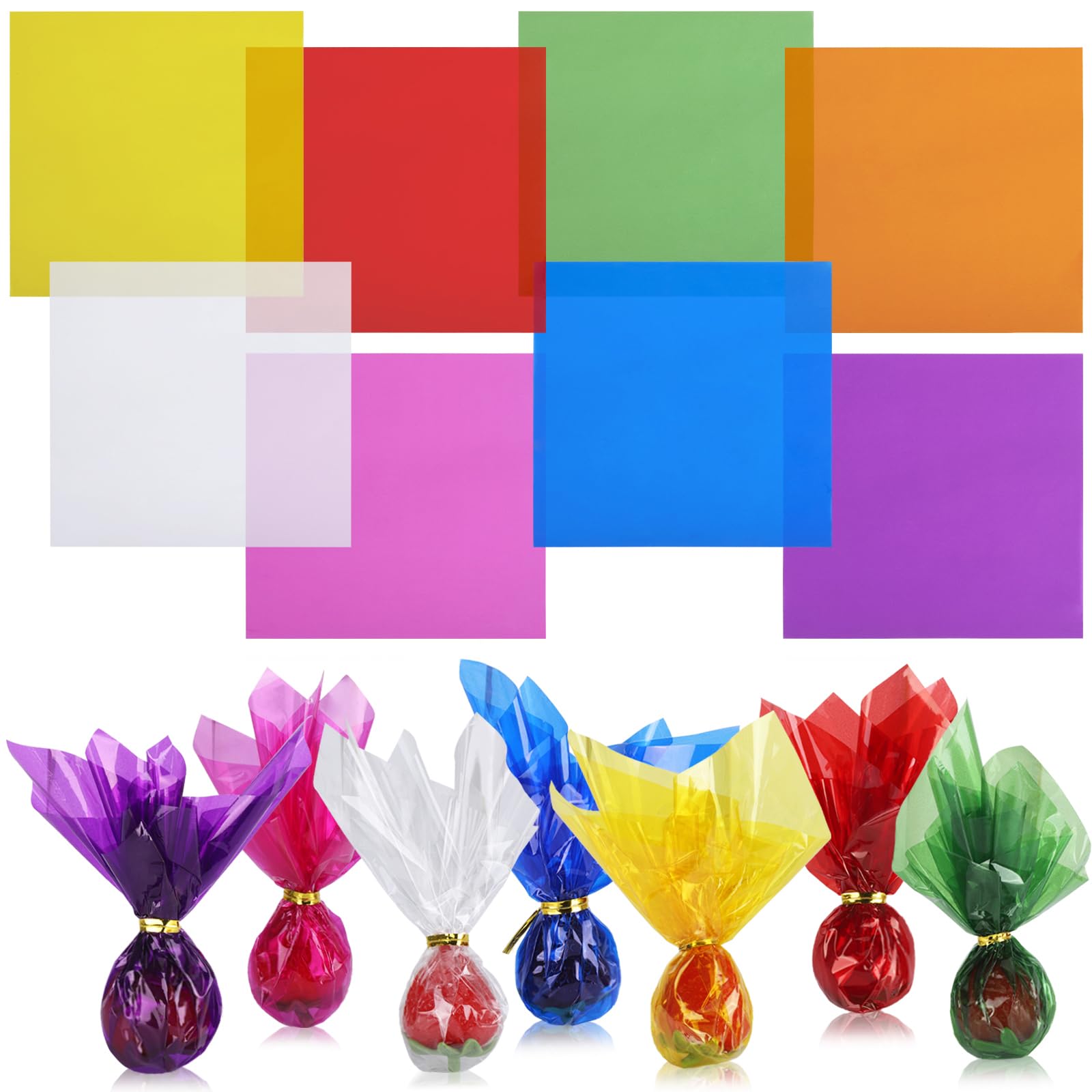 400Pcs 7.5x7.5 Inch Colored Cellophane Wraps - Gift Wrapping Sheets for Baskets, Candy, Treats & DIY Crafts (Assorted Colors) - Perfect for Party Favors, Wedding Decorations & Holiday Gifts