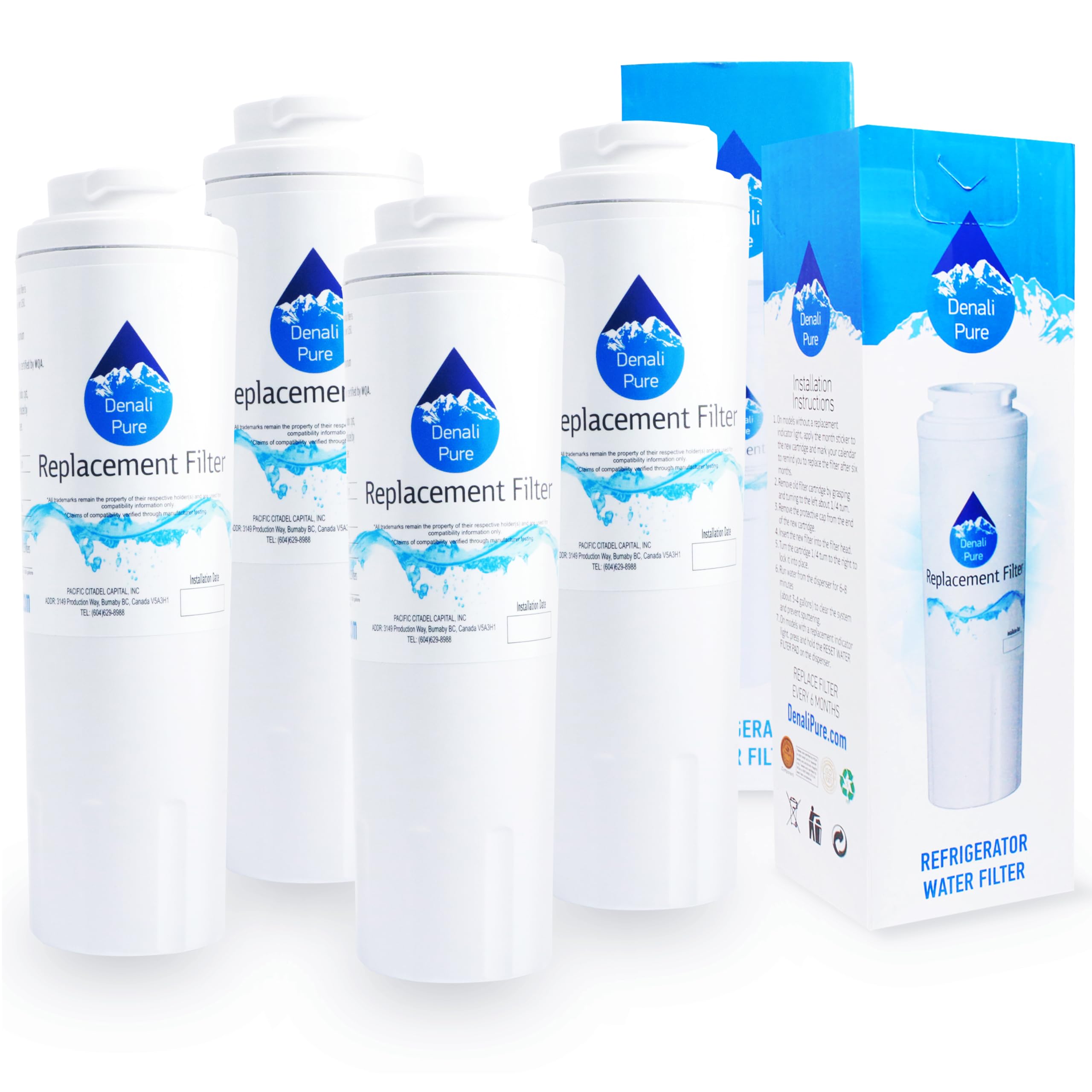 4-Pack KitchenAid KFCS22EVMS4 Refrigerator Water Filter Replacement - Compatible with KitchenAid 4396395 Fridge Filter Cartridge | Pure Drinking Water for Home & Office Use