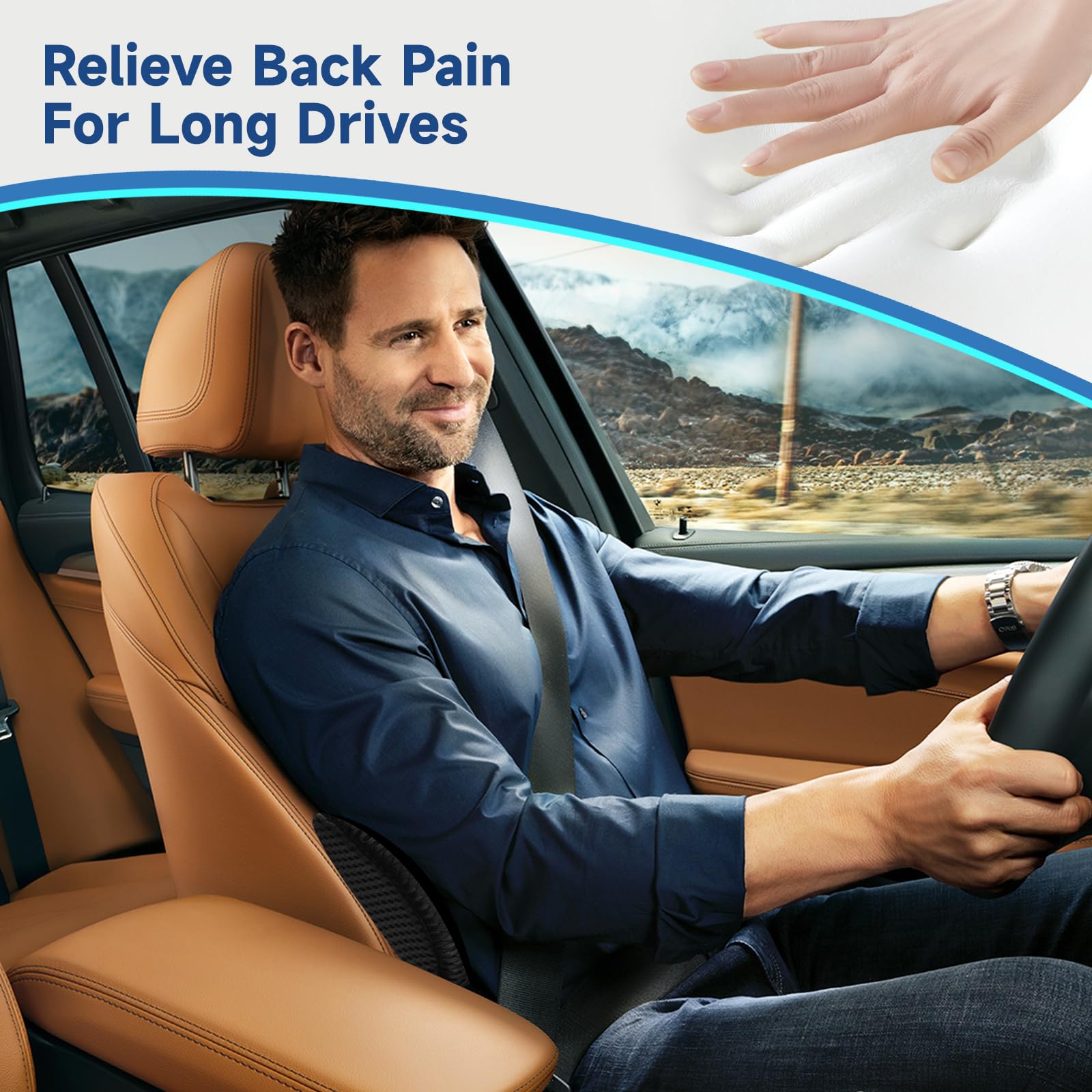Ergonomic Memory Foam Lumbar Support Pillow for Office Chair & Car Seat - Lower Back Pain Relief Cushion for Gaming Chair, Desk Chair - Perfect for Work, Driving & Long Sitting Sessions