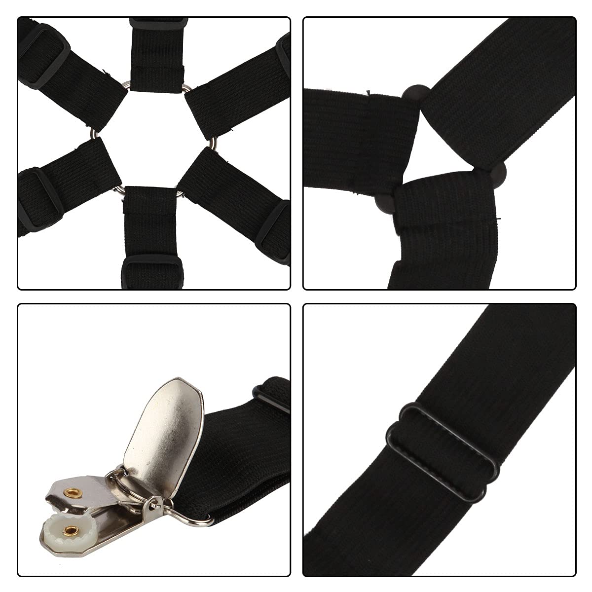 Adjustable Elastic Bed Sheet Straps - Queen/King Size, 2 Pack (Black) for Secure Fit on Round & Square Mattresses