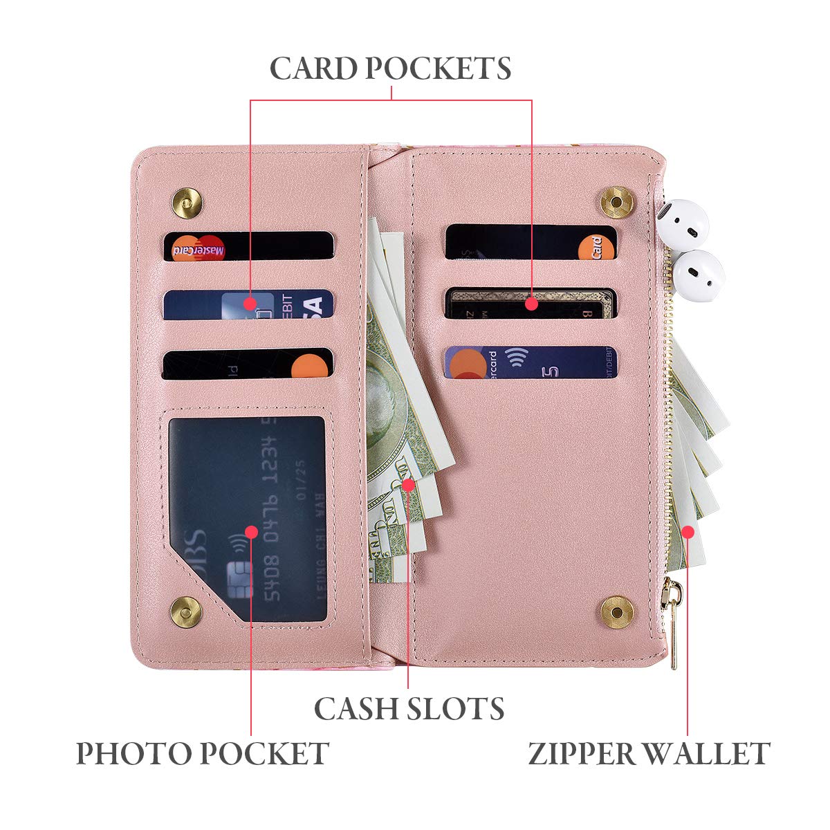 Premium PU Leather Wallet Case for iPhone 12 Pro Max - Magnetic Closure, Zipper Pocket, Kickstand & Card Slots with Hand Strap | Stylish Marble Flip Phone Case for Women (Purple Flower Design) | Perfect for Daily Use, Travel & Shopping