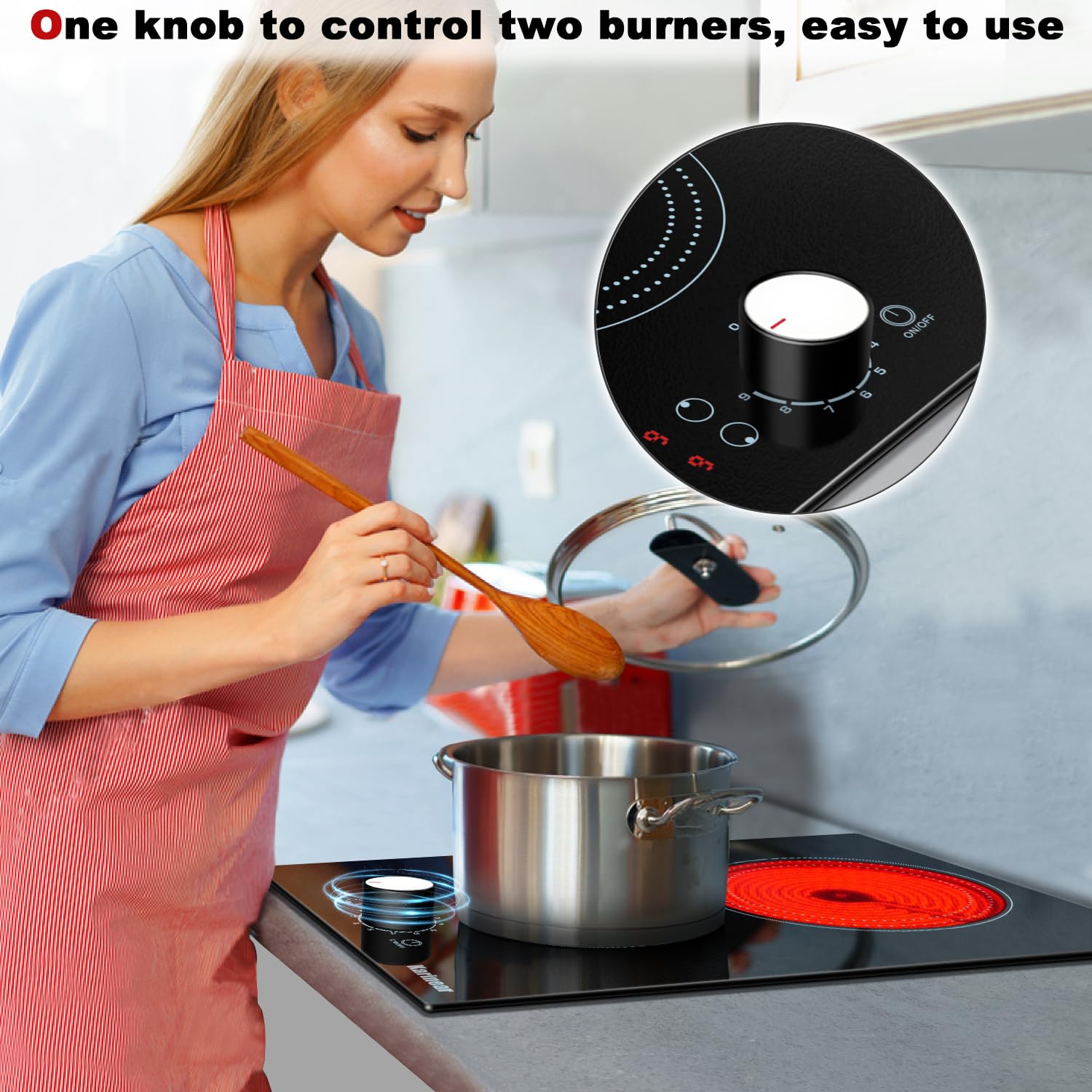 Karinear 2 Burner Electric Cooktop 110V - 12 Inch Portable Induction Stove with Knob Control & Outlet Plug - Countertop or Drop-in Radiant Cooktop with 9 Power Levels - Perfect for Small Kitchens, RVs, Dorms & Home Cooking