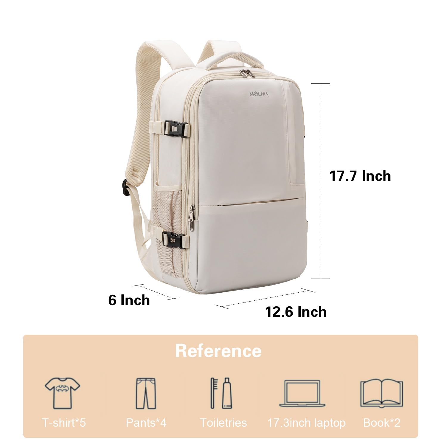 Large Travel Backpack for Women - Airplane Approved 17 Inch Laptop Backpack, Carry On Backpack for Business, College & Casual Use - Lightweight Daypack in Beige | Perfect for Air Travel, Commuting & Campus Life