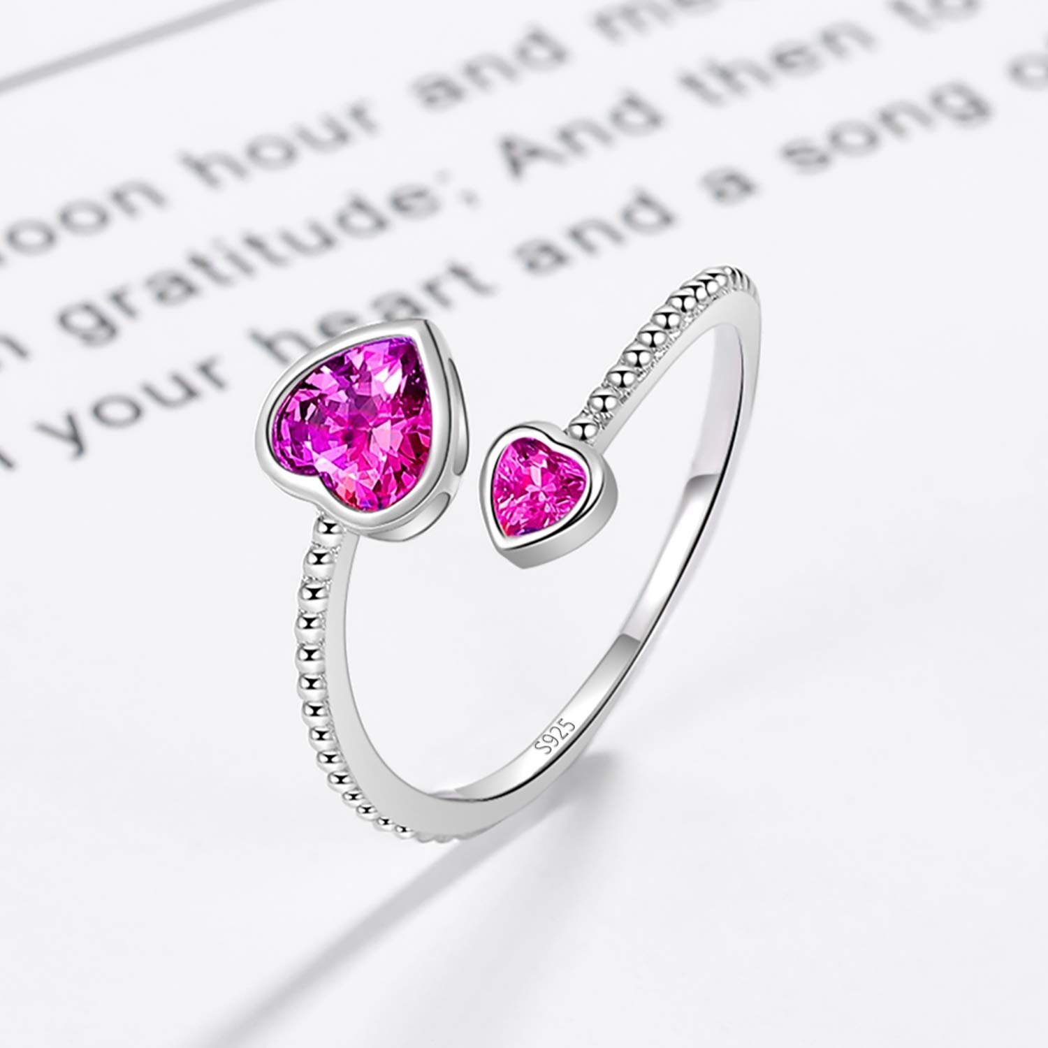 925 Sterling Silver Birthstone Rings for Women - Adjustable Open Heart Constellation Ring | Personalized Month Jewelry for Birthday Gifts | Perfect for Everyday Wear & Special Occasions