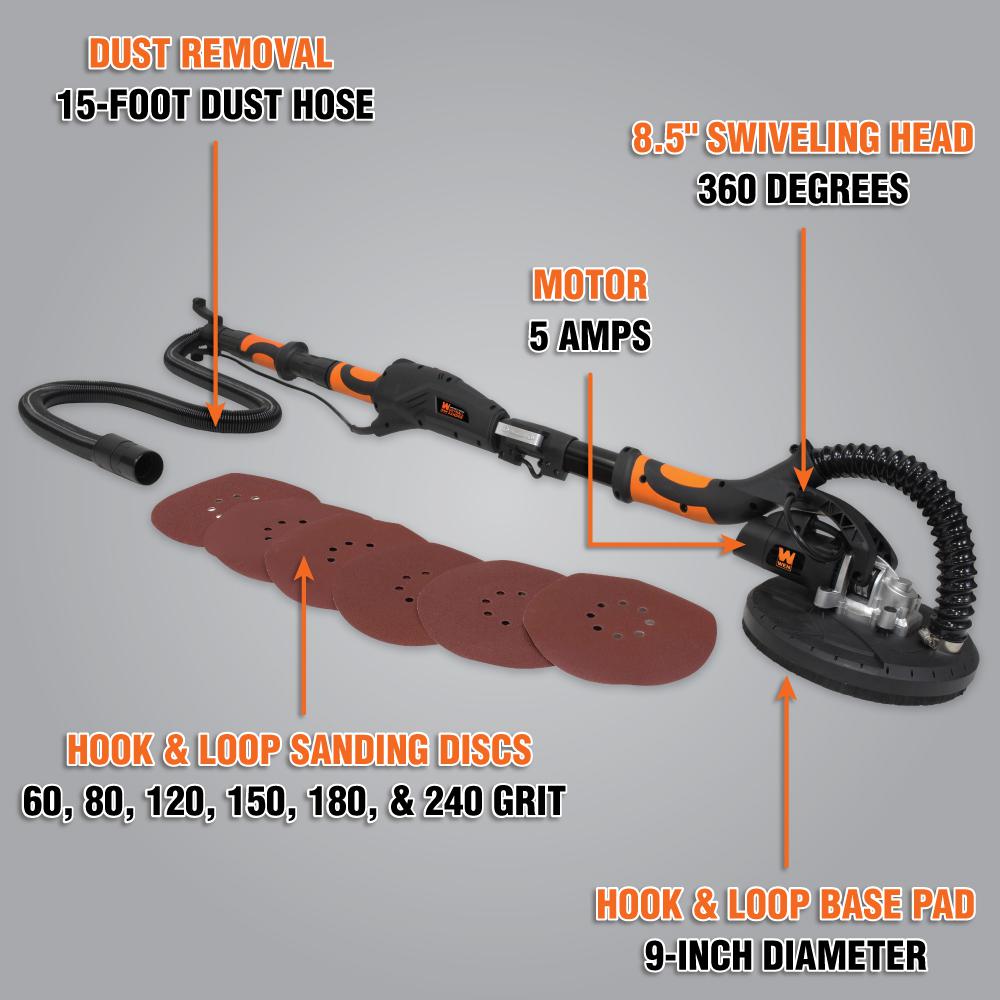 WEN R6369 Variable Speed 5 Amp Drywall Sander with 15 Foot Hose - Refurbished | Professional Wall Smoothing & Sanding Tool for Home Renovation Projects
