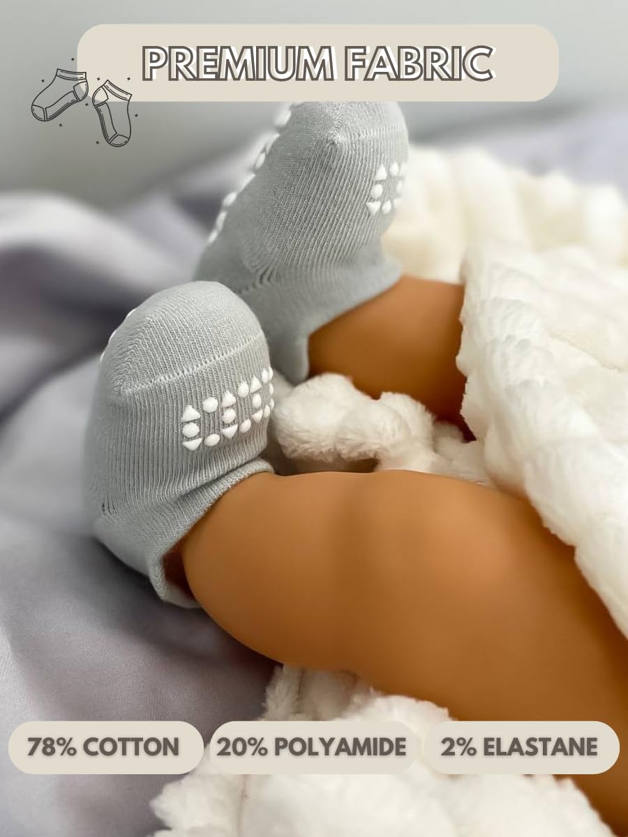 Non-Slip Baby Socks with Grips - Low Cut Ankle Socks for Infants, Toddlers & Kids (Boys & Girls) - Perfect for Playtime, Crawling & First Steps