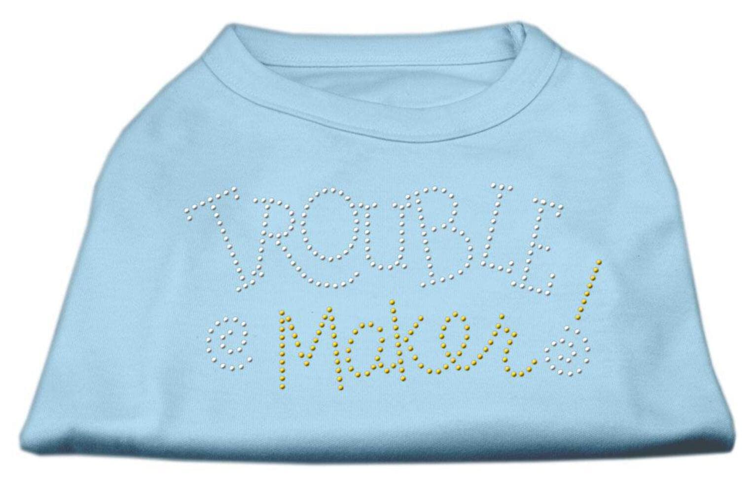 Sparkling Rhinestone Pet Dog & Cat Shirt - 'Trouble Maker' Design in Baby Blue, Size XL (14-20 lbs) | Perfect for Pet Parties, Photo Shoots & Special Occasions