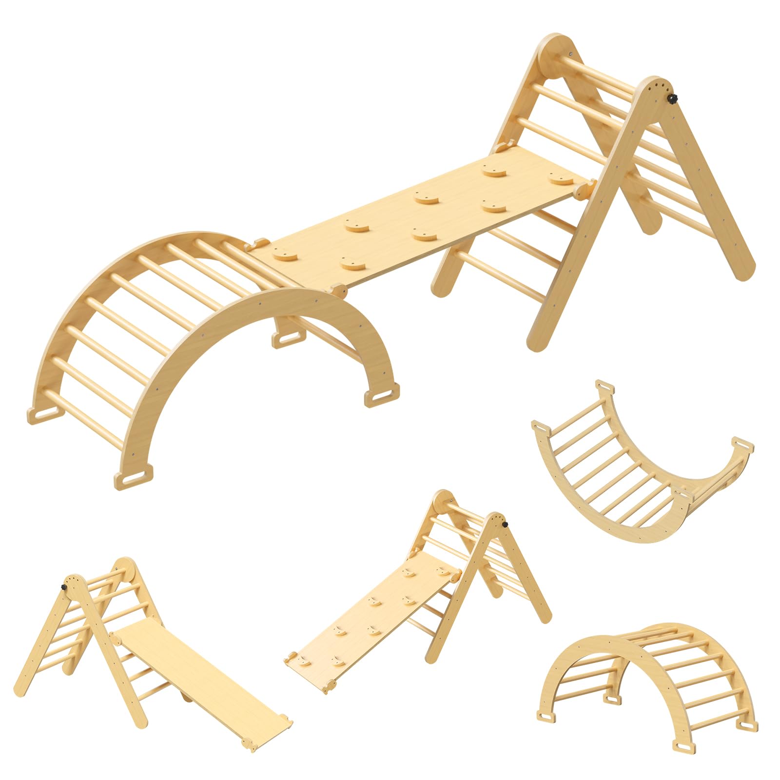 Montessori Pikler Triangle Set - 5-in-1 Foldable Wooden Climbing Gym for Toddlers | Indoor Jungle Gym & Playground Equipment | Perfect for Home Playrooms, Daycares & Montessori Learning Spaces