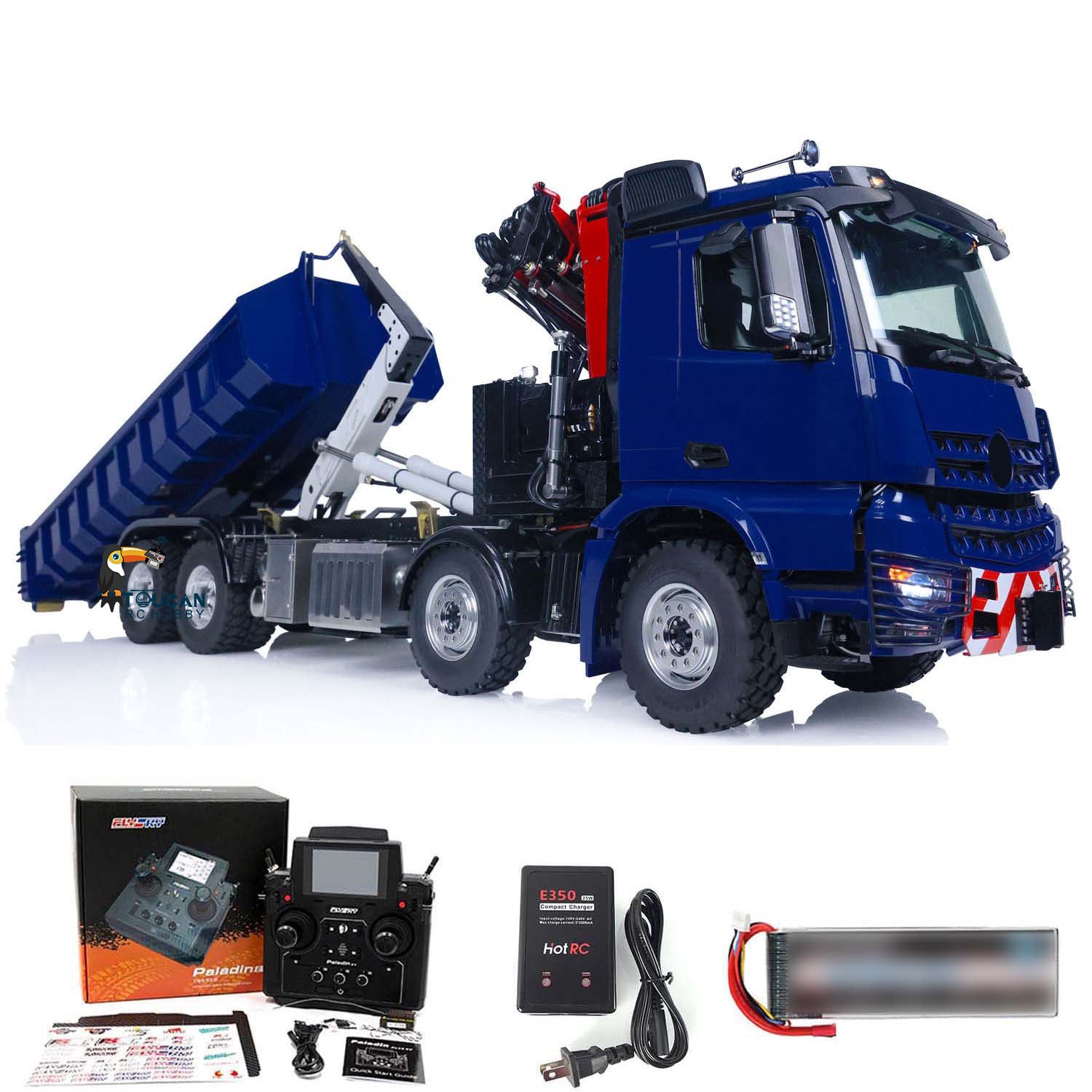 1/14 LESU RC 8x8 RTR Painted & Assembled Metal Hydraulic Crane Dumper Tipper Truck with Sound & Light System - Remote Control Construction Vehicle for Adults & Kids, Perfect for Outdoor Play, Construction Site Simulation & RC Hobby Collection