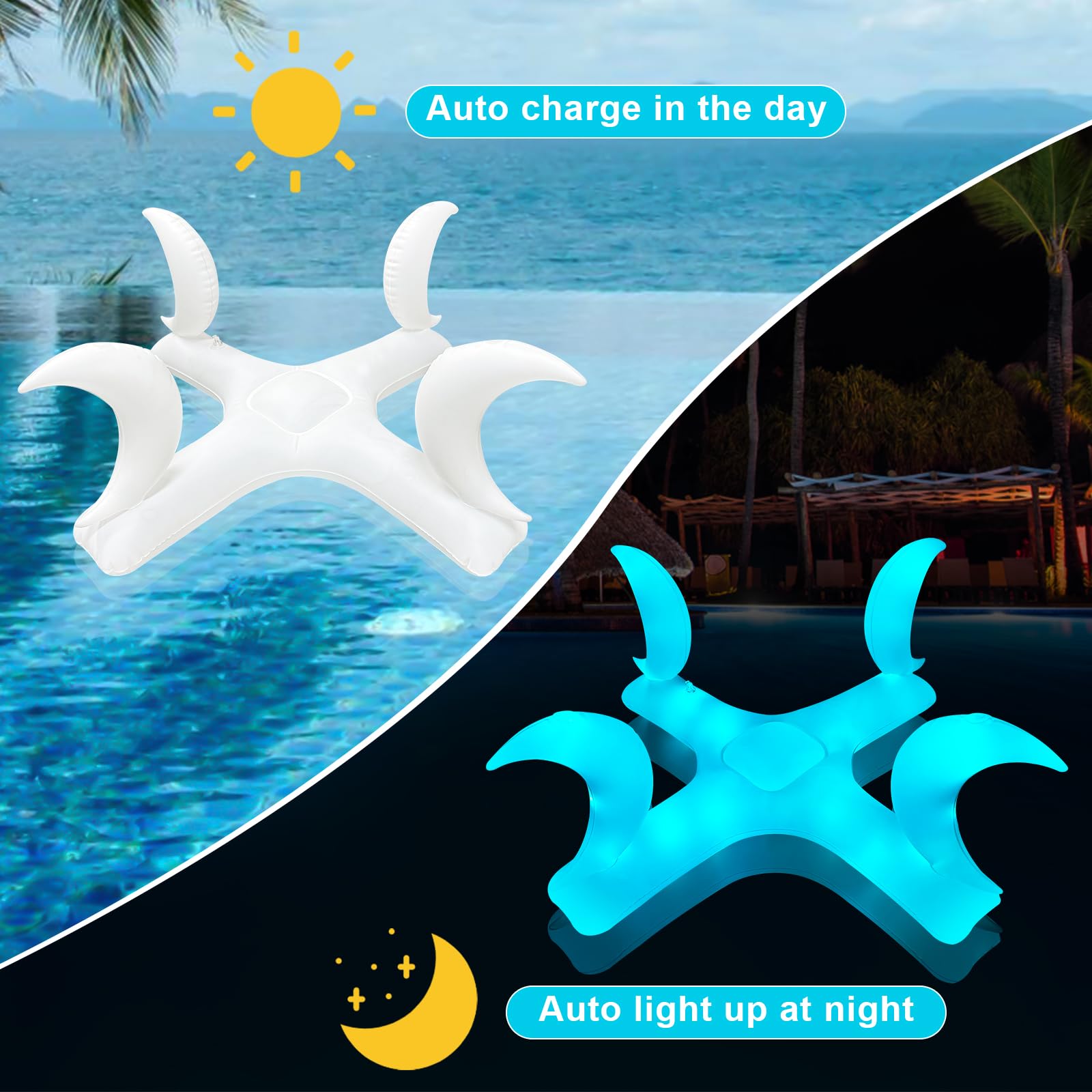 **Solar-Powered Moon Inflatable Pool Ring Toss Game with Colorful LED Lights – 6 Rings Included – Fun Water Toys for Kids, Toddlers & Adults – Perfect for Pool Parties, Summer Fun & Backyard Games**