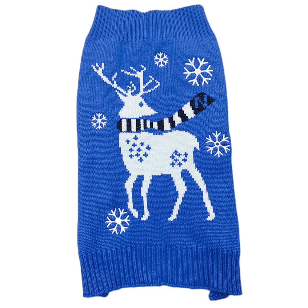 NACOCO Christmas Reindeer Dog Sweater - Festive Pet Clothes for Small Dogs & Cats (Blue, XXL) - Perfect for Holiday Photos & Winter Outings