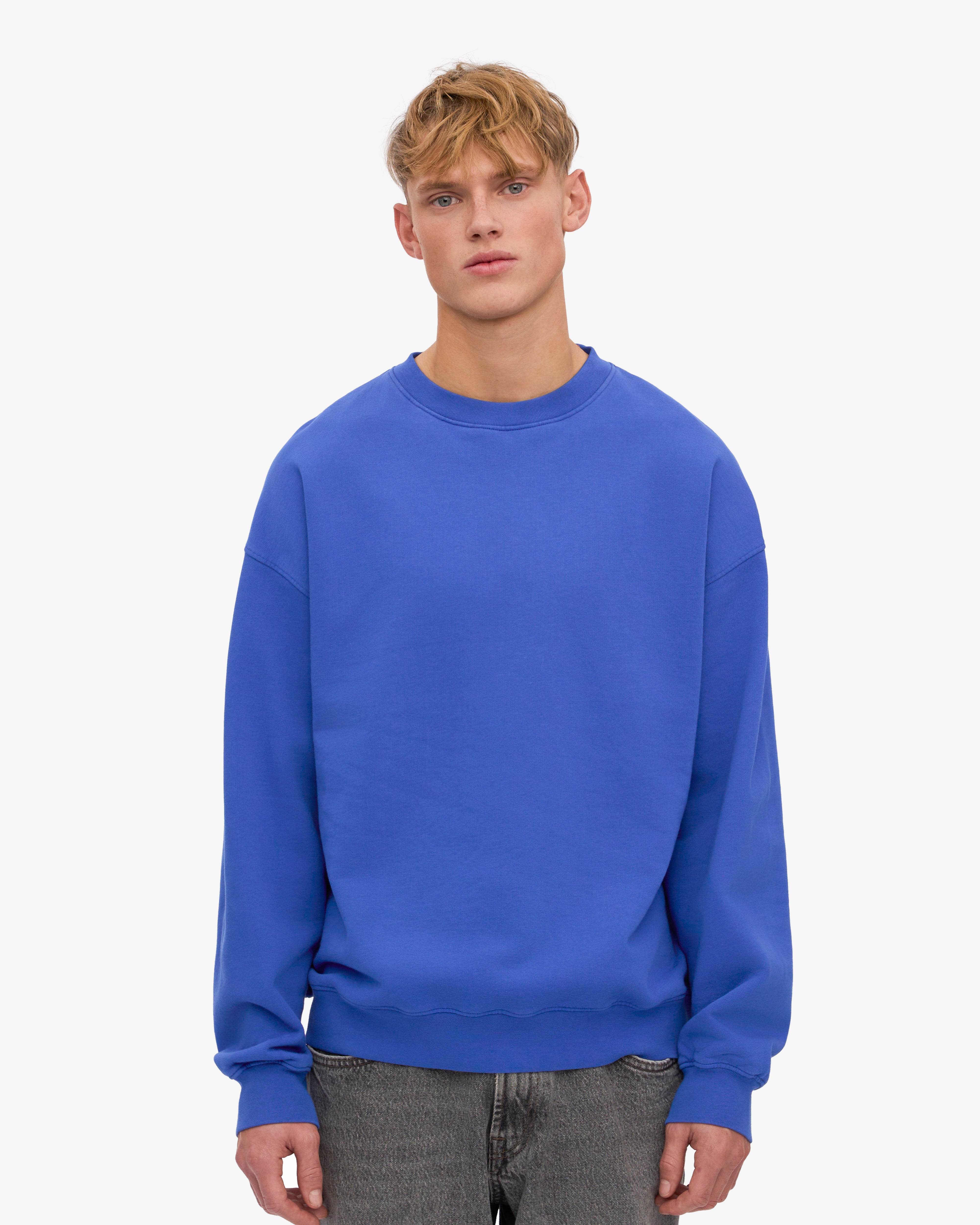 Organic Oversized Crewneck Sweatshirt - Sapphire Blue | Soft & Comfortable Cotton Pullover for Women & Men | Perfect for Casual Wear, Lounge & Outdoor Activities