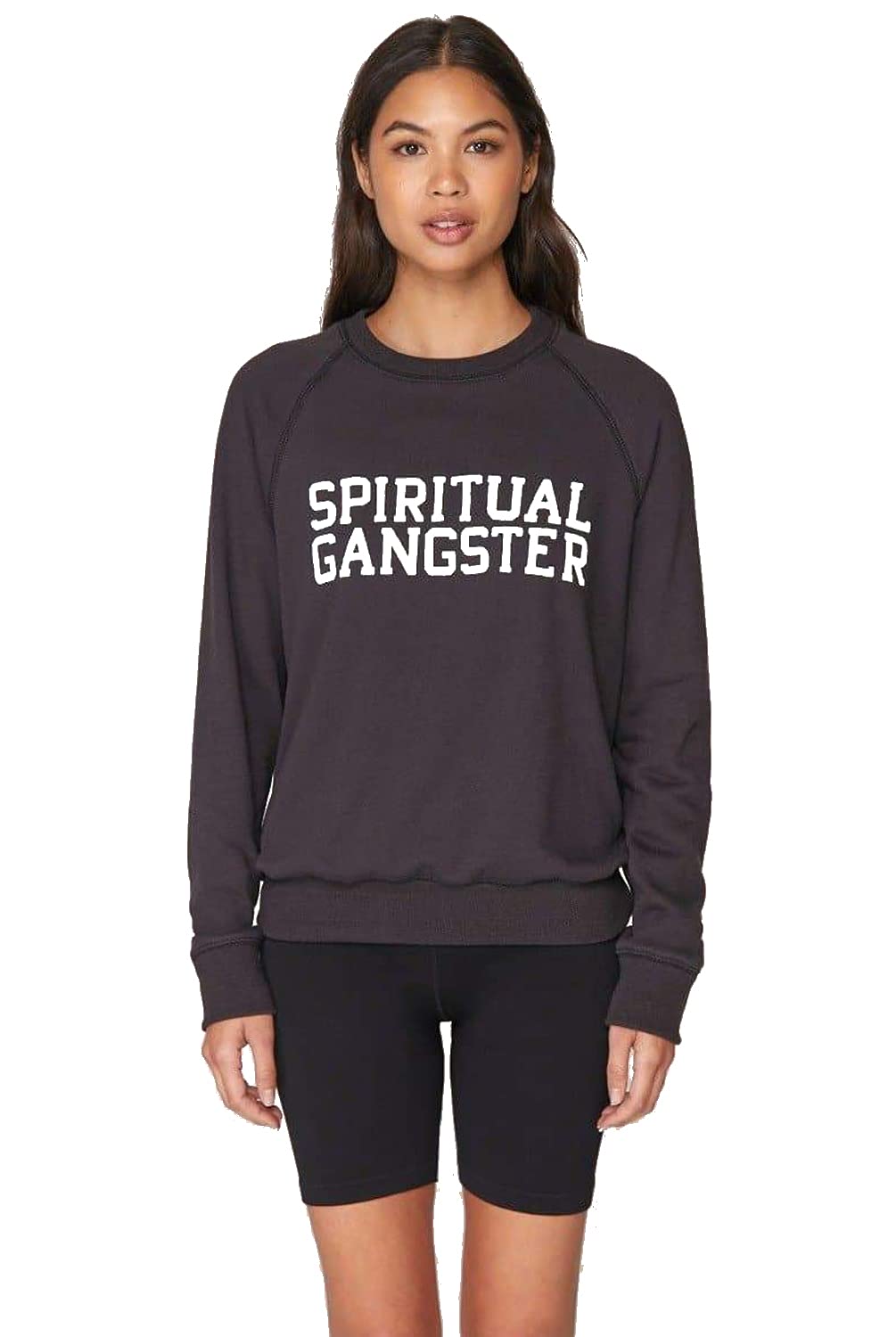 Spiritual Gangster Vintage Varsity Sweatshirt - Black, Medium | Cozy & Stylish for Yoga, Meditation & Casual Wear