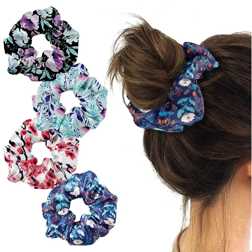 Snowpearl 15-Piece Stylish Hair Accessories Set - Satin Scrunchies, Printed Hair Ties, Spiral Bands & Free 12 Metal Hair Clips | Perfect for School, Work, Gym & Everyday Hairstyles