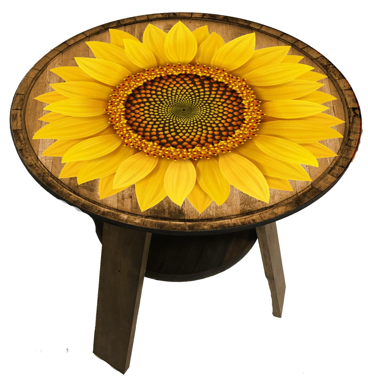Bright Sunflower Round End Table with Shelf - 22 Inch Tall Farmhouse Rustic Accent Furniture for Living Room, Bedroom & Porch Decor