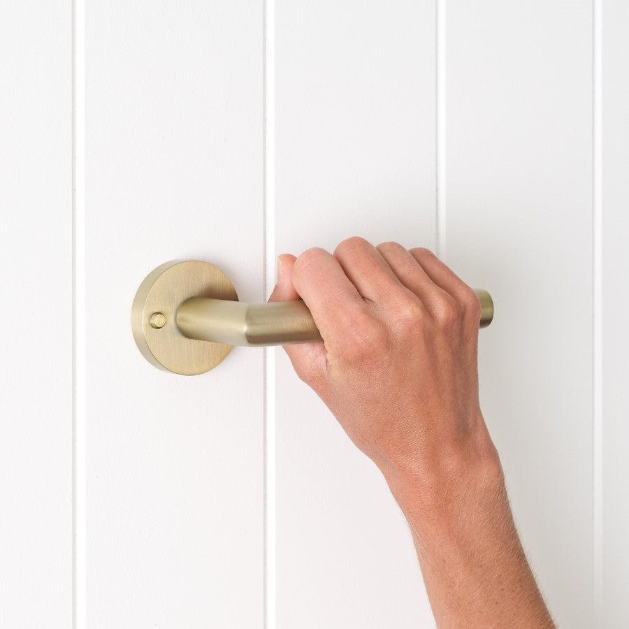 Sydney Door Handle with Lock - Warm Brushed Nickel Finish for Interior/Exterior Doors - Perfect for Bedroom, Bathroom & Office Security