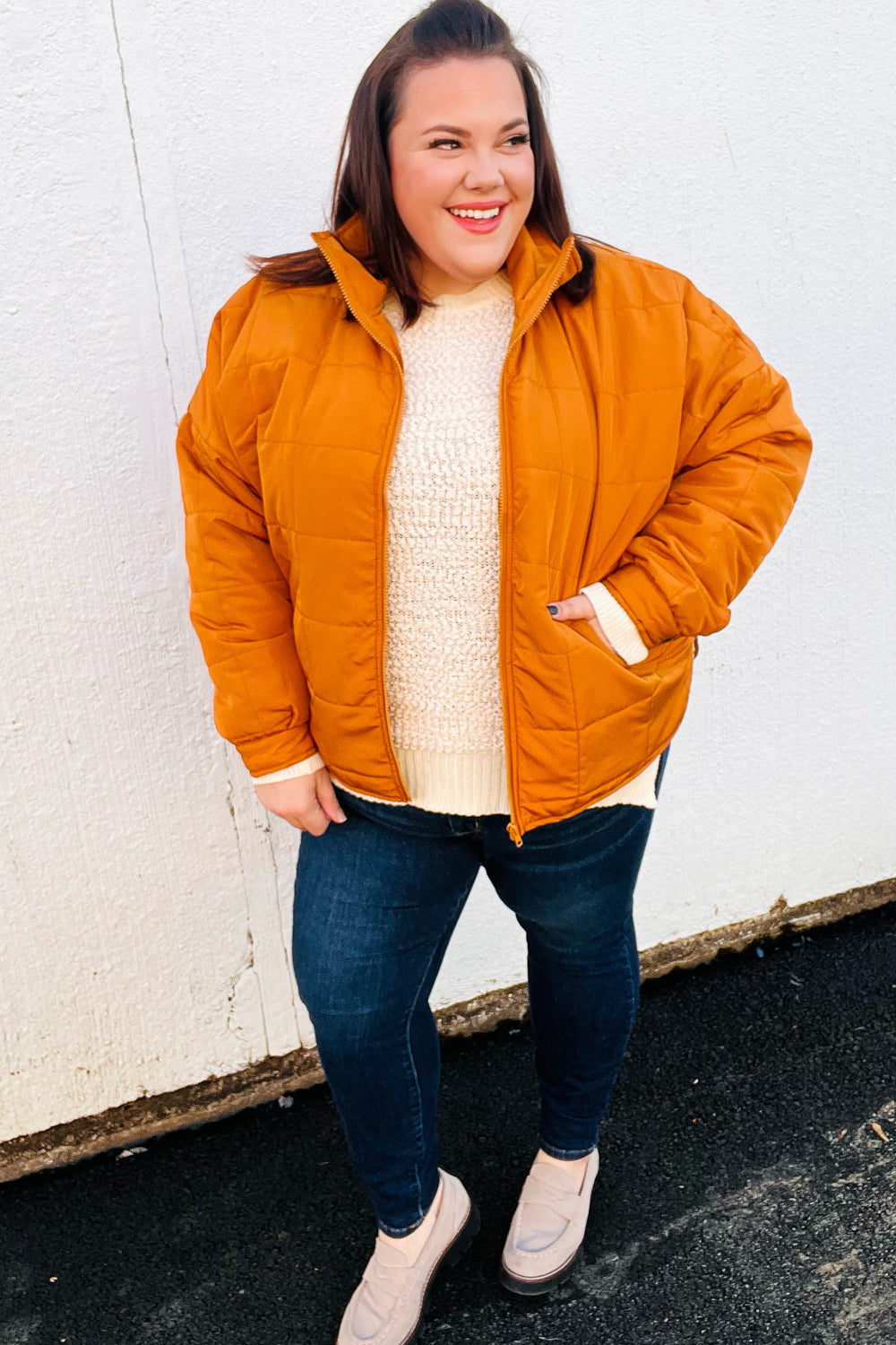 Butterscotch Quilted Puffer Jacket for Women - Warm Winter Coat with Stand Collar | Stylish Outerwear for Cold Weather, Outdoor Activities & Daily Commute