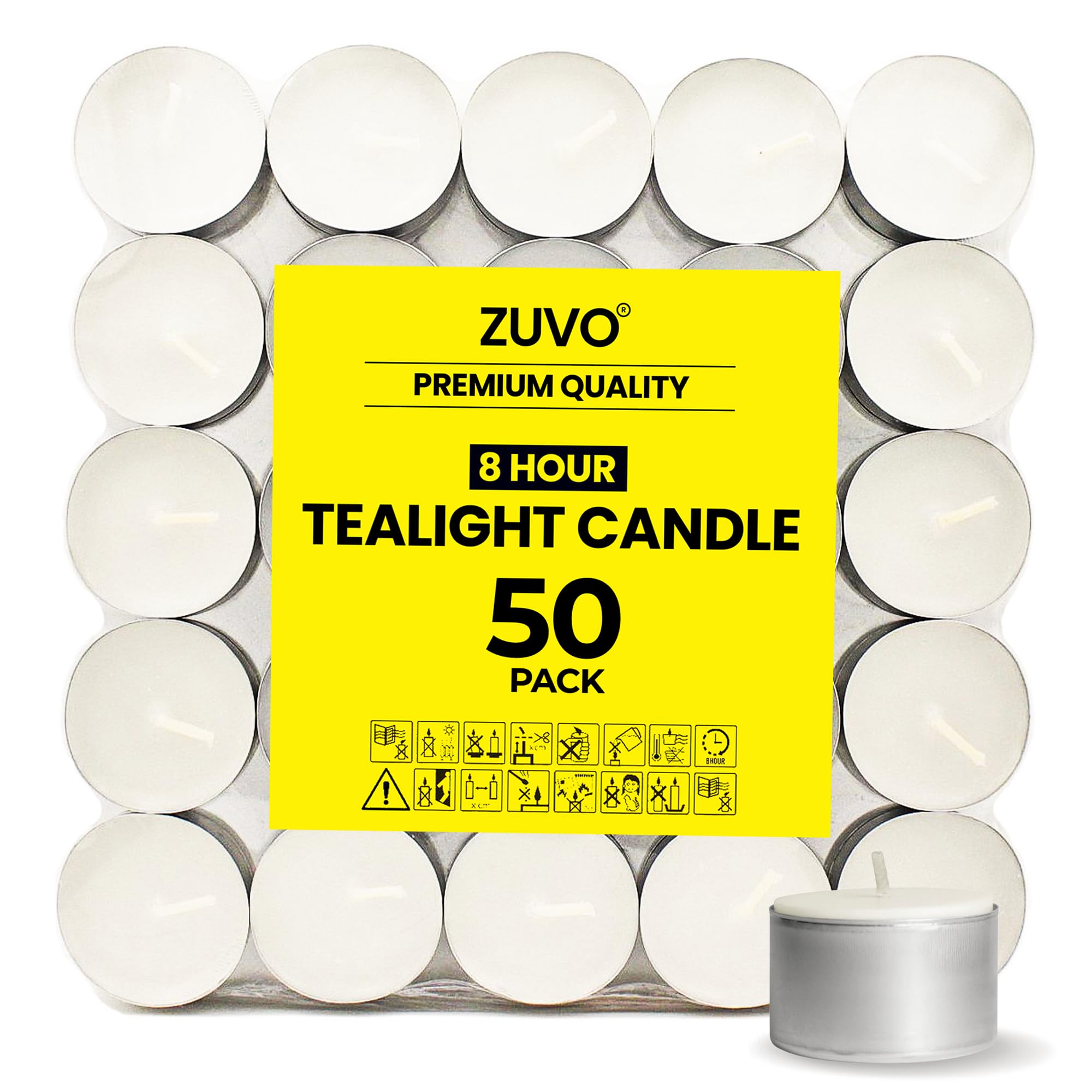 8 Hour Long-Lasting Tea Light Candles (50 Pack) - Unscented, Smokeless White Candles for Weddings, Parties, Home Decor & Relaxation - 3.8 x 2.3 cm, 8-Hour Burn Time - Perfect for Centerpieces, Romantic Dinners & Candle Holders