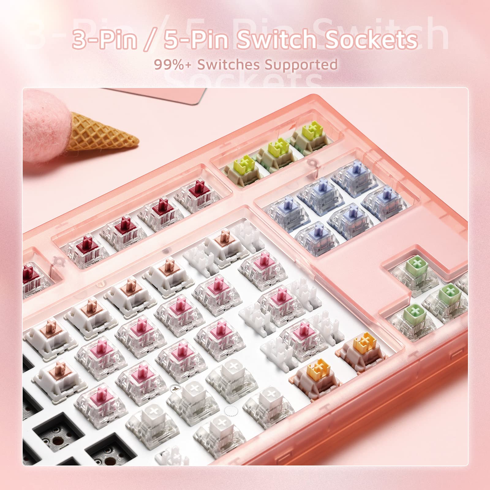 MK870 87-Key RGB Mechanical Keyboard - Hot-Swap, DIY Gaming Keyboard for PC & Mac (Frosted Pink)