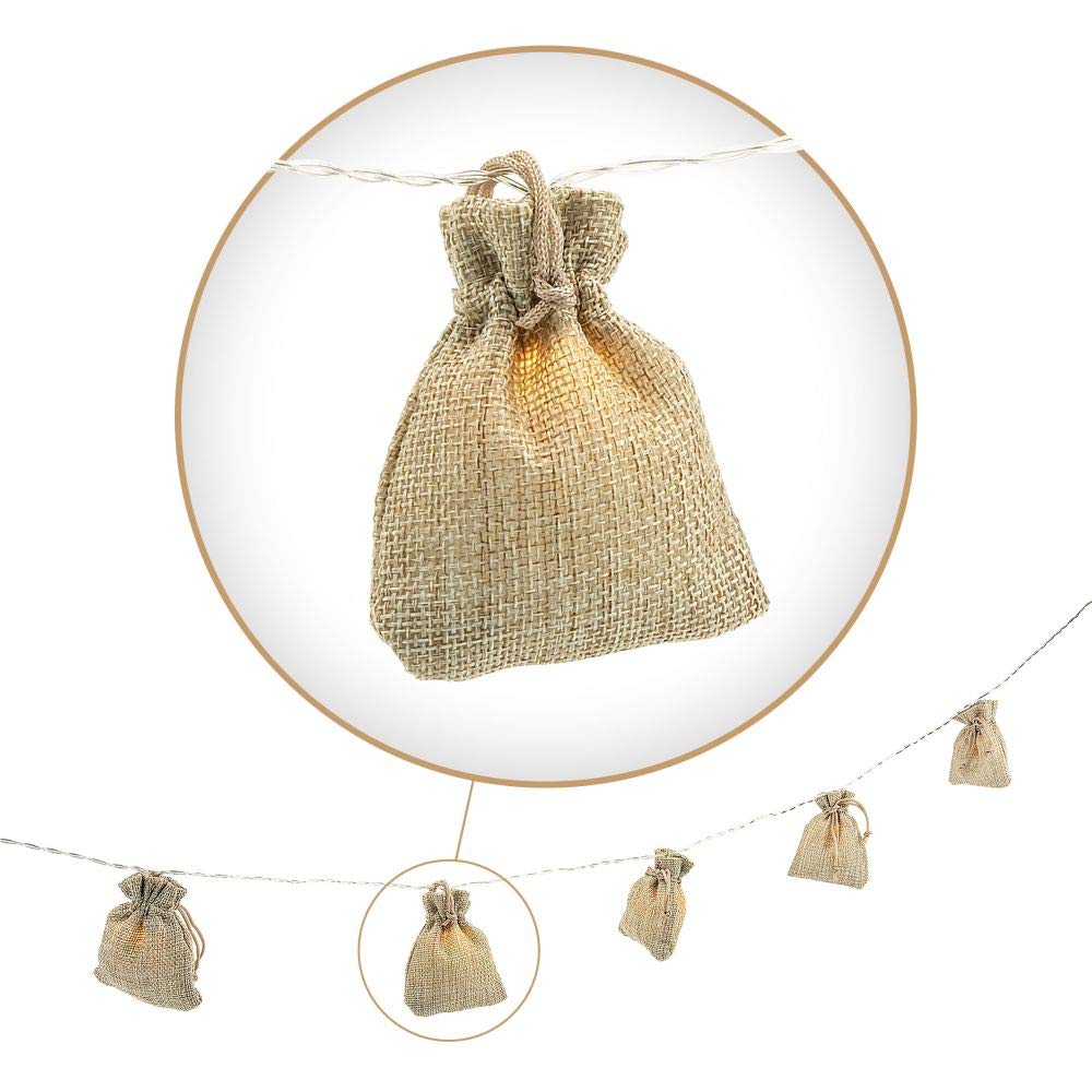 Southern Homewares Burlap Bag LED String Lights - 20ft Warm White Fairy Lights for Indoor/Outdoor Party Decor, Wedding, Backyard, Camping, Dorm Room & Home Ambiance Lighting