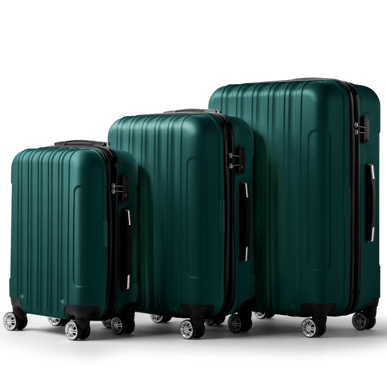 3 Piece Lightweight ABS Hardside Luggage Set with 4 Spinner Wheels & TSA Locks - 20/24/28 Inch Carry On Suitcases for Family Travel, Business Trips (Dark Green) | Perfect for Air Travel, Road Trips & Vacation Packing