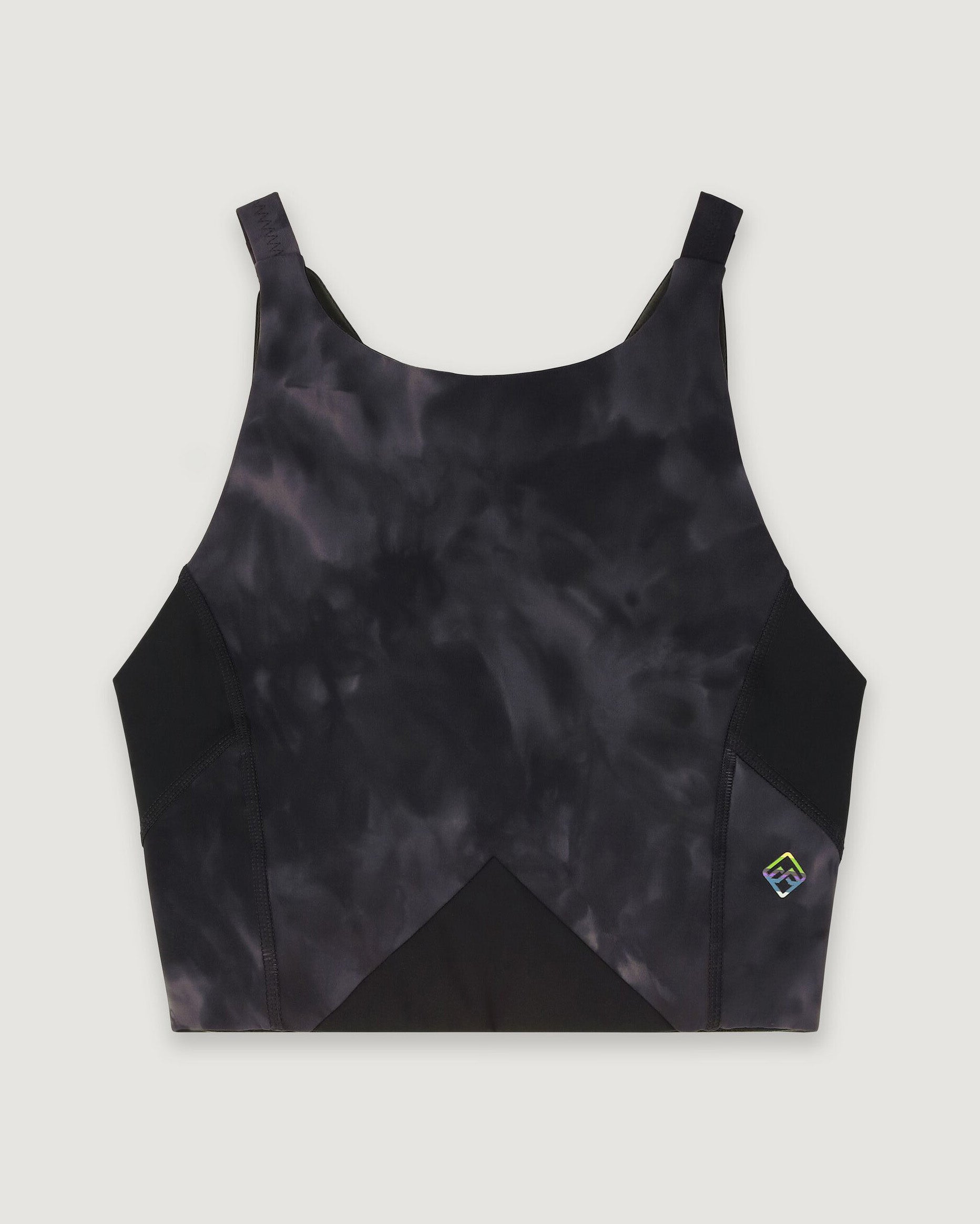WELL.DER.NESS Women's Crop Top - Light Quartz Sunburst Print Athletic Workout Shirt for Yoga, Running & Gym Fitness