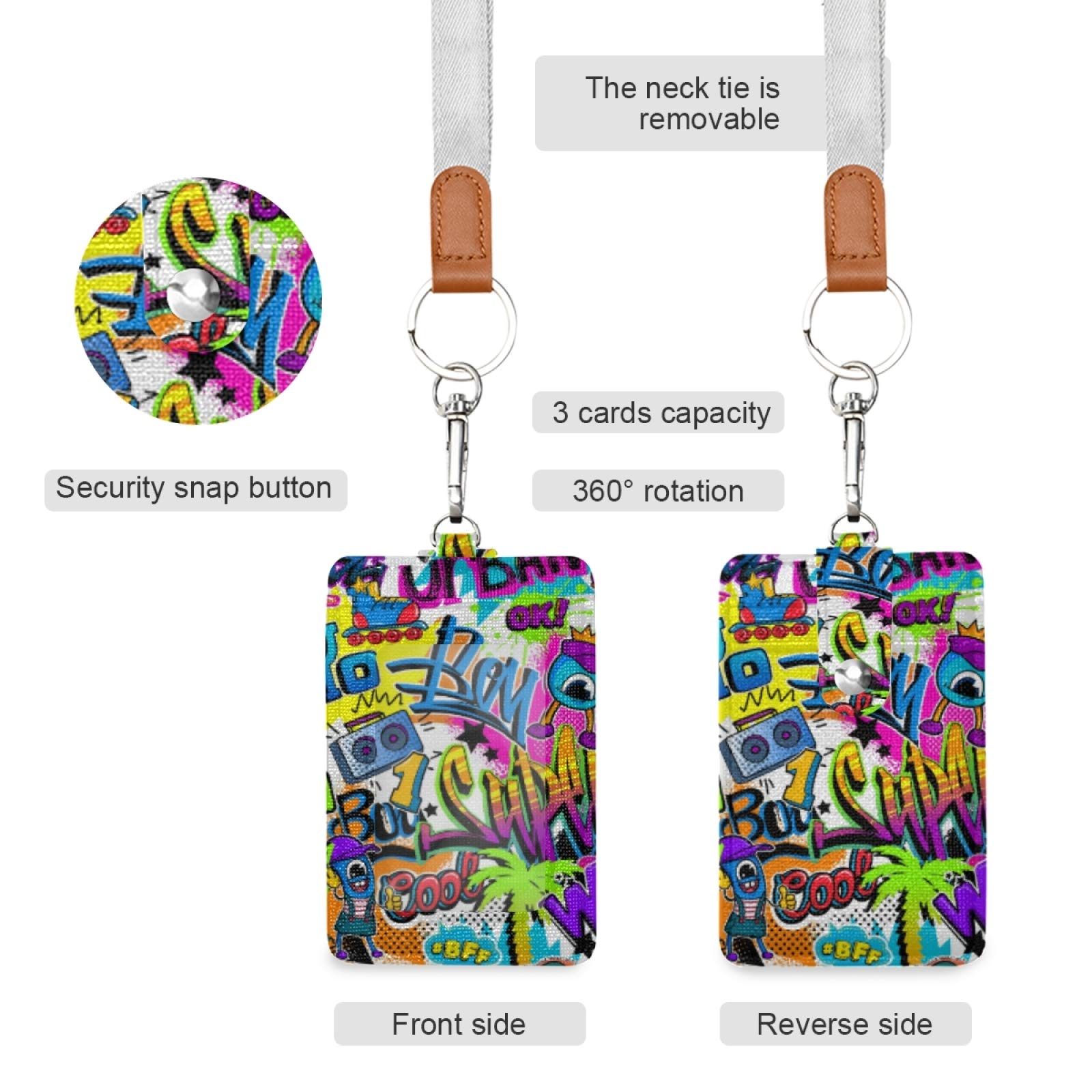 Colorful Leather ID Badge Holder with Lanyard - Vertical Design for Office & School Staff