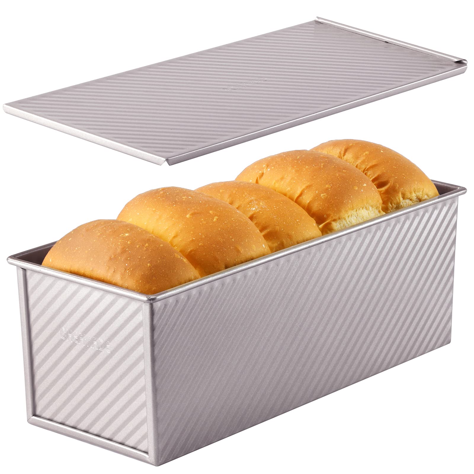 CHEFMADE 2.2Lb Pullman Loaf Pan with Lid - Commercial Grade Non-Stick Carbon Steel Bread Baking Pan for Homemade Sandwich, Toast & Artisan Bread (Champange Gold) | Perfect for Bakeries, Restaurants & Home Baking Enthusiasts