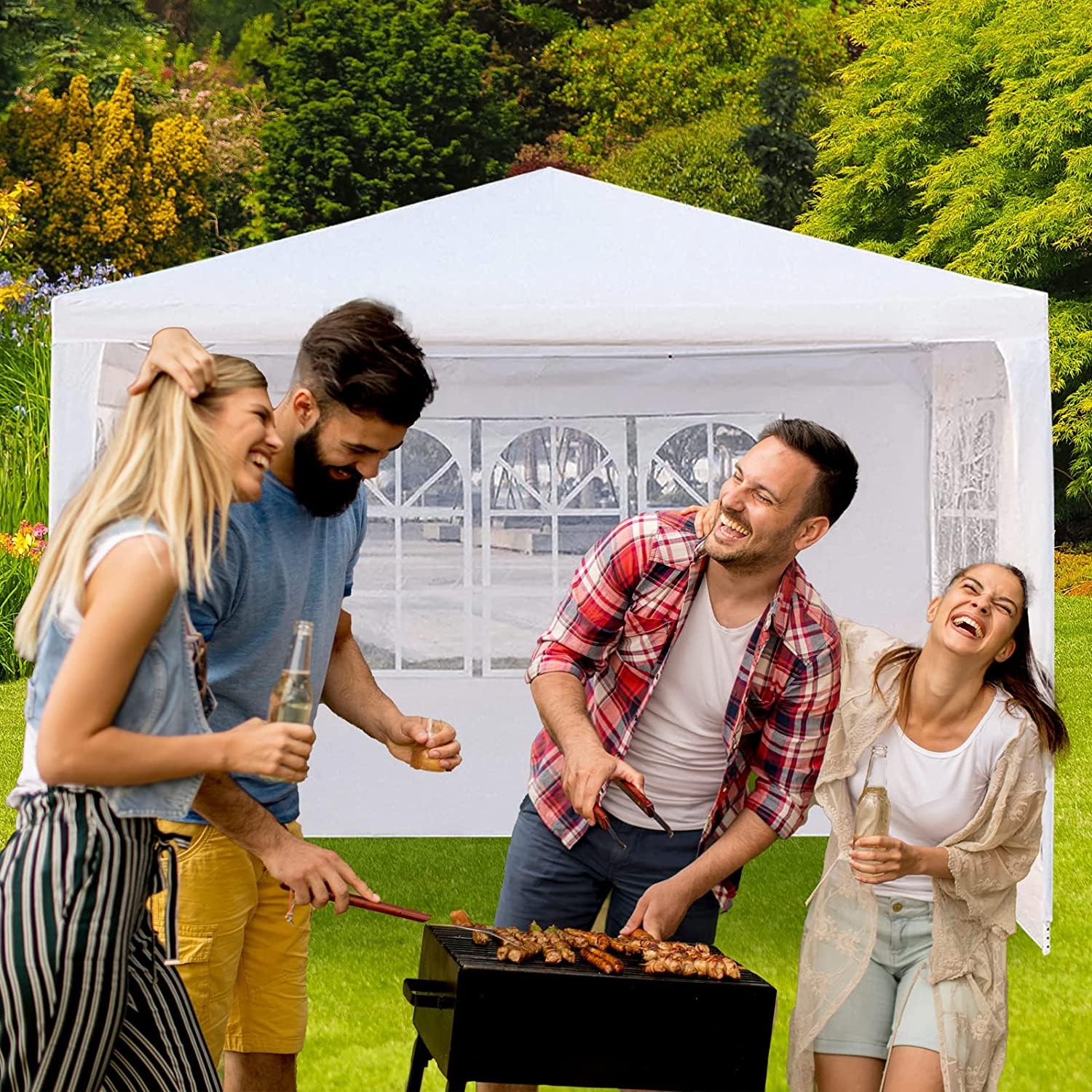 10'x10' Waterproof Outdoor Gazebo Canopy Tent with Removable Side Walls & Spiral Tubes - Perfect for Weddings, Parties, Camping, Market Stalls & Commercial Events