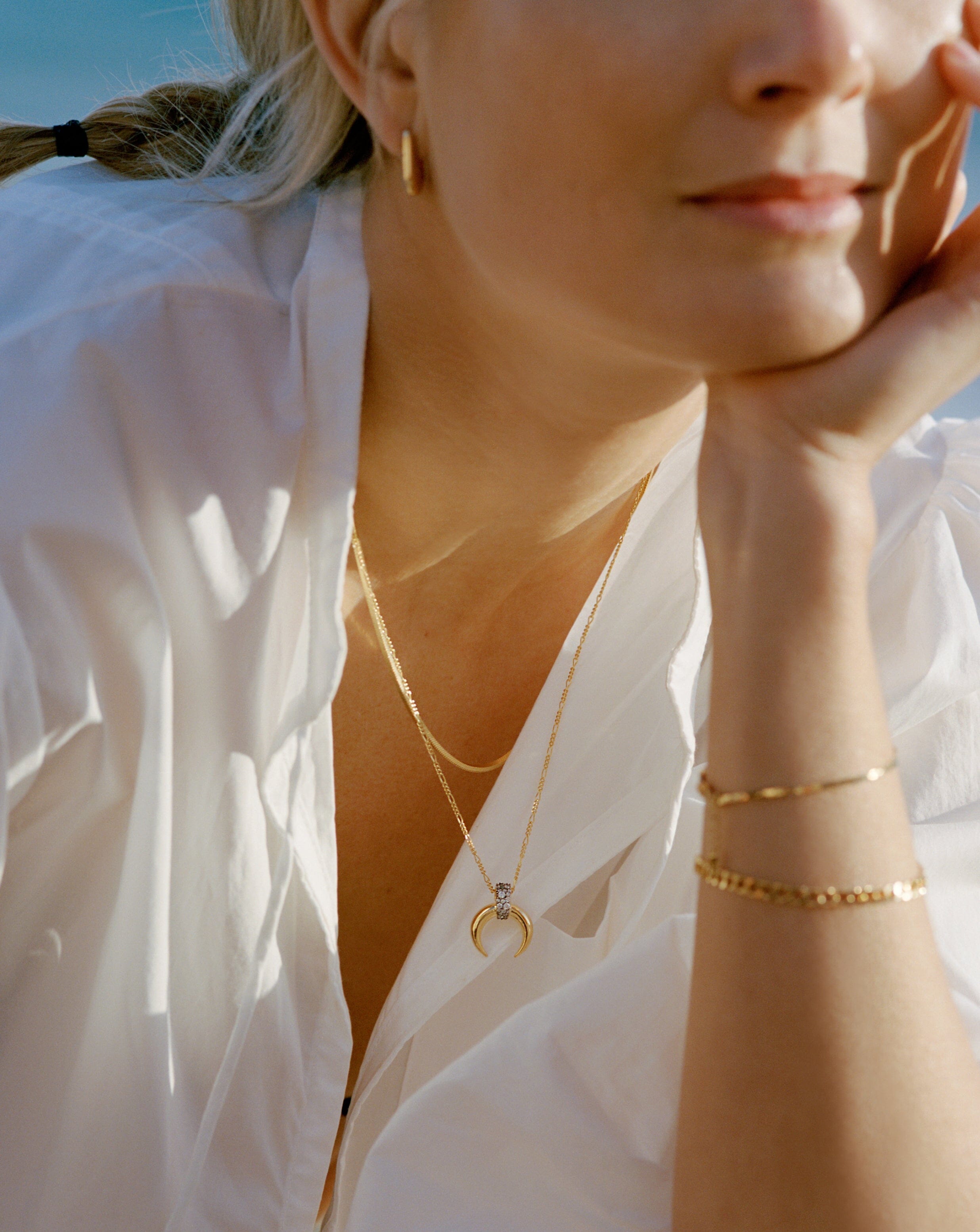 Lucy Williams Pavé Horn Pendant Necklace - 18k Gold Vermeil & Cubic Zirconia Jewelry | Elegant Statement Necklace for Women, Perfect for Parties, Weddings & Everyday Wear