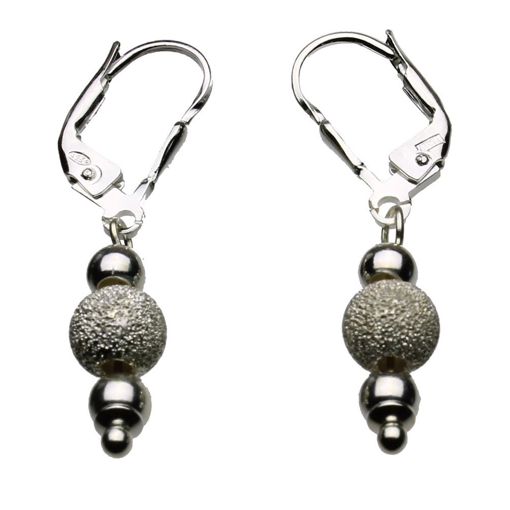 Sterling Silver Leverback Earrings with Laser Hammered Shiny Beads - Elegant Dangle Earrings for Women, Perfect for Weddings, Parties & Everyday Wear
