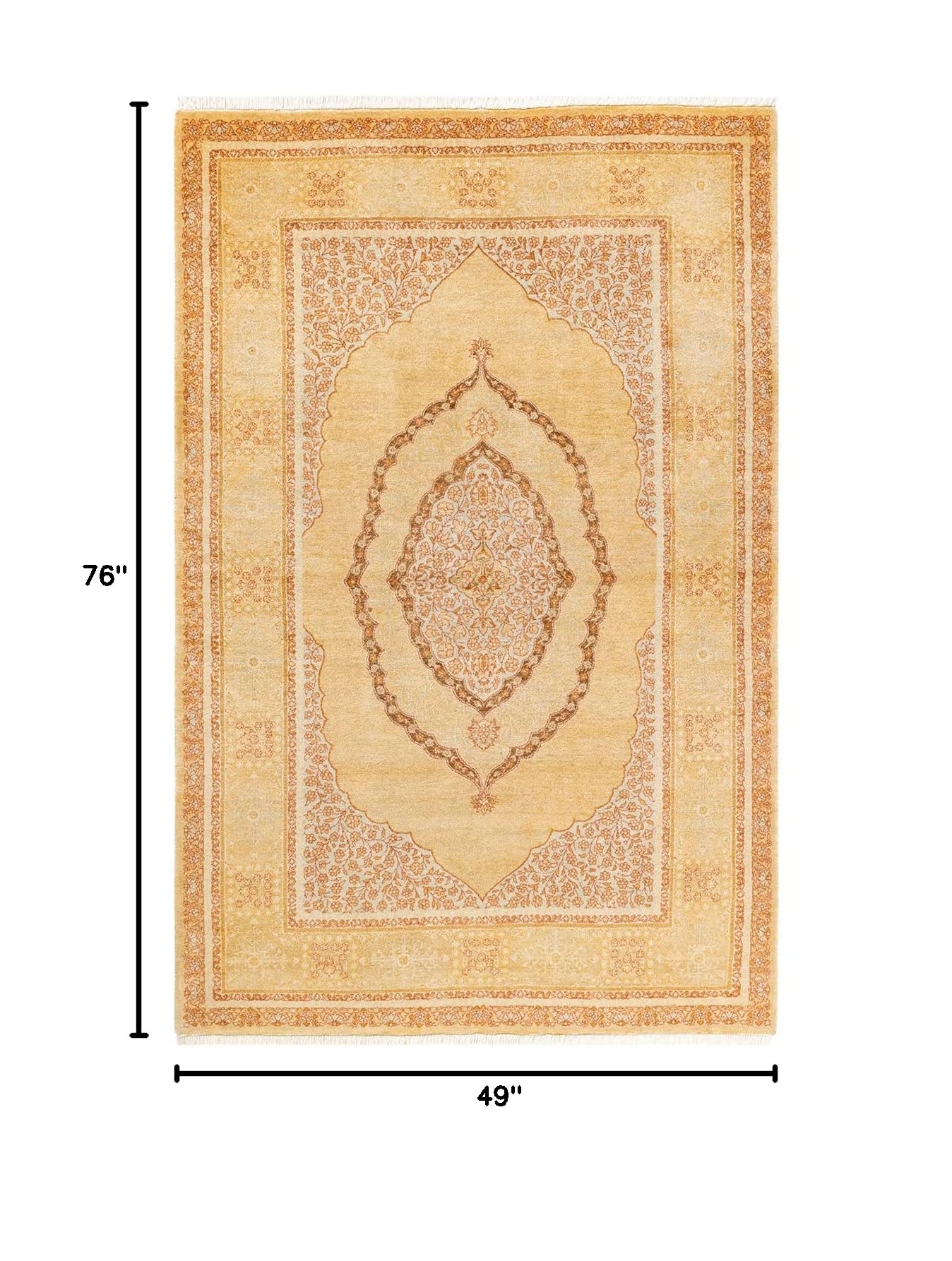 Handmade Wool Oriental Mogul Yellow 4x6 Area Rug - Traditional Hand-Knotted Solo Rugs for Living Room, Bedroom & Dining Room Decor