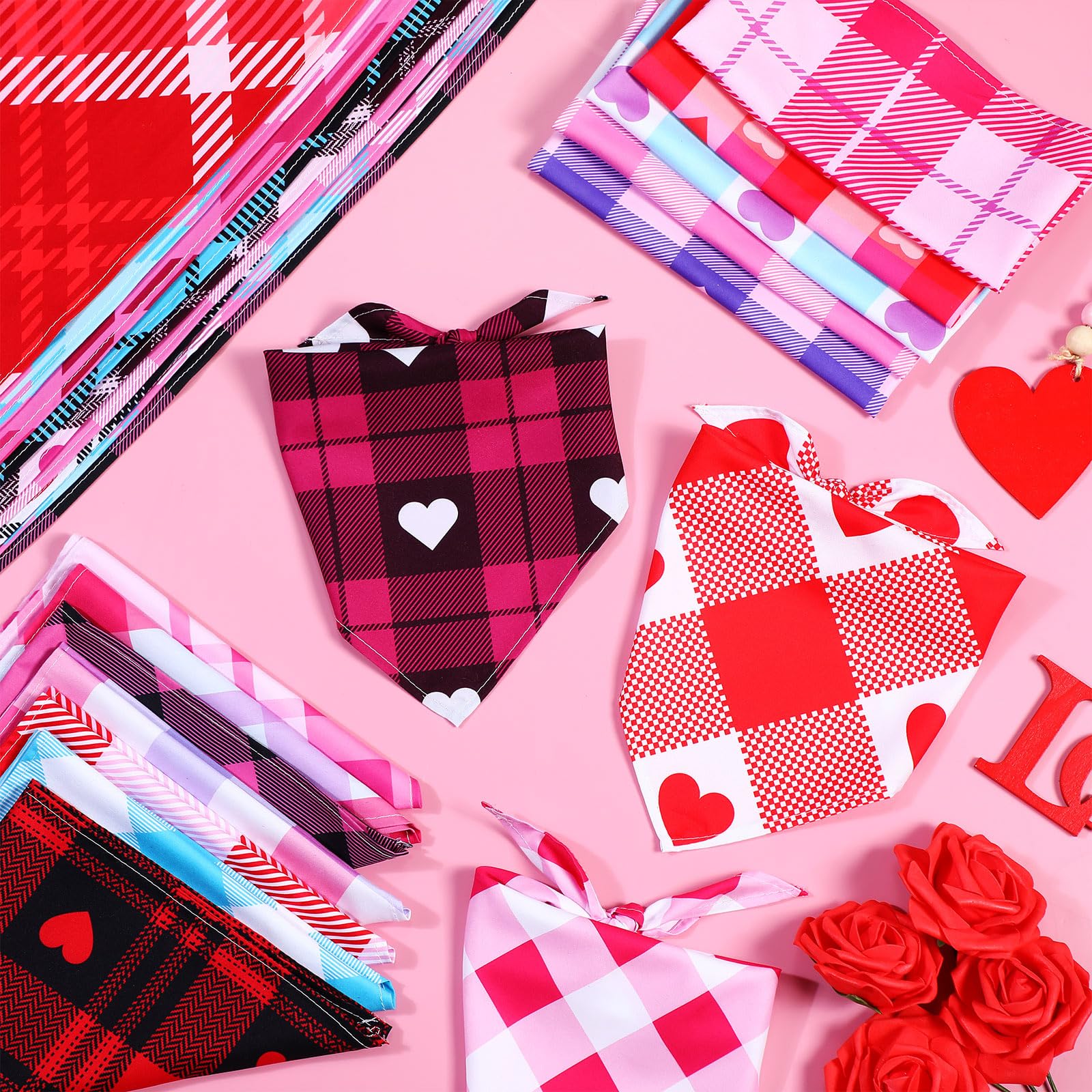 Sweetude 60 Pcs Plaid Dog Bandanas Bulk - Adjustable Washable Pet Scarves for Small to Large Dogs & Cats - Wedding, Mother's Day & Holiday Pet Costume Accessories - Perfect for Parties, Grooming & Photo Shoots