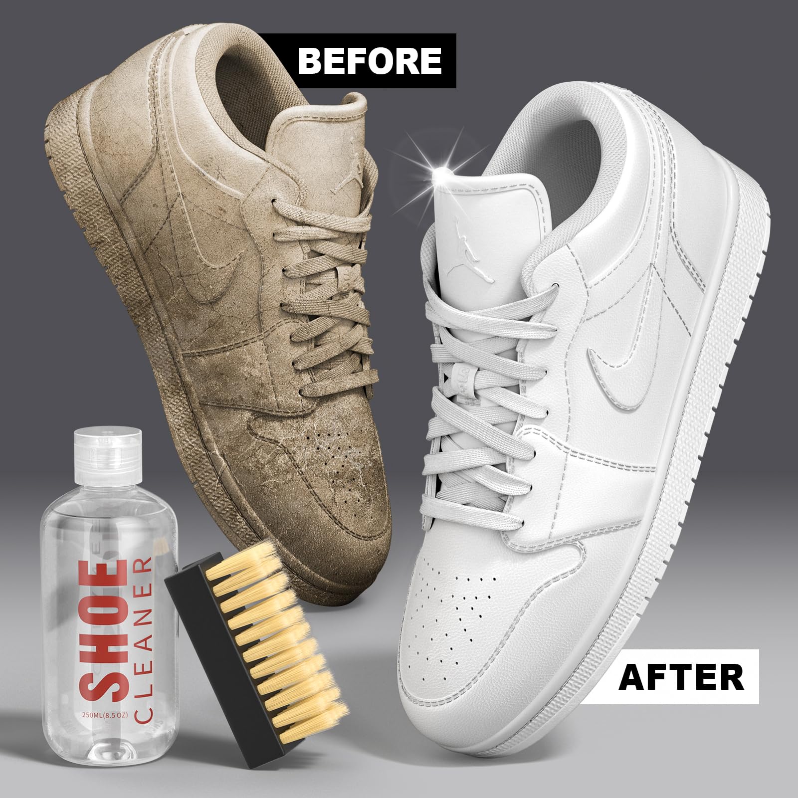 Premium Shoe Cleaner Kit - 8.5Oz with 3 Brushes & Towel for Sneakers, Boots & Fabric | Perfect for Gym & Outdoor Use