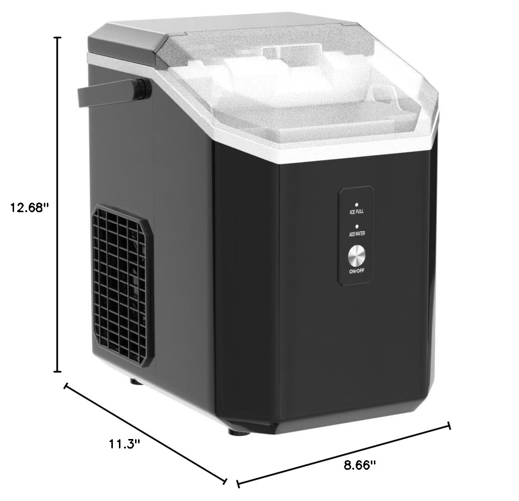 AGLUCKY Countertop Nugget Ice Maker - Portable 35lbs/24H Pebble Ice Machine with Handle, One-Click Operation for Home, Kitchen, Office (Black) | Perfect for Cocktails, Sodas & Outdoor Parties