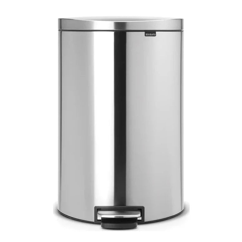 BBT482021 40L Pedal Bin Flatback with Plastic Inner Bucket - Stainless Steel Trash Can for Kitchen, Bathroom & Office Waste Disposal
