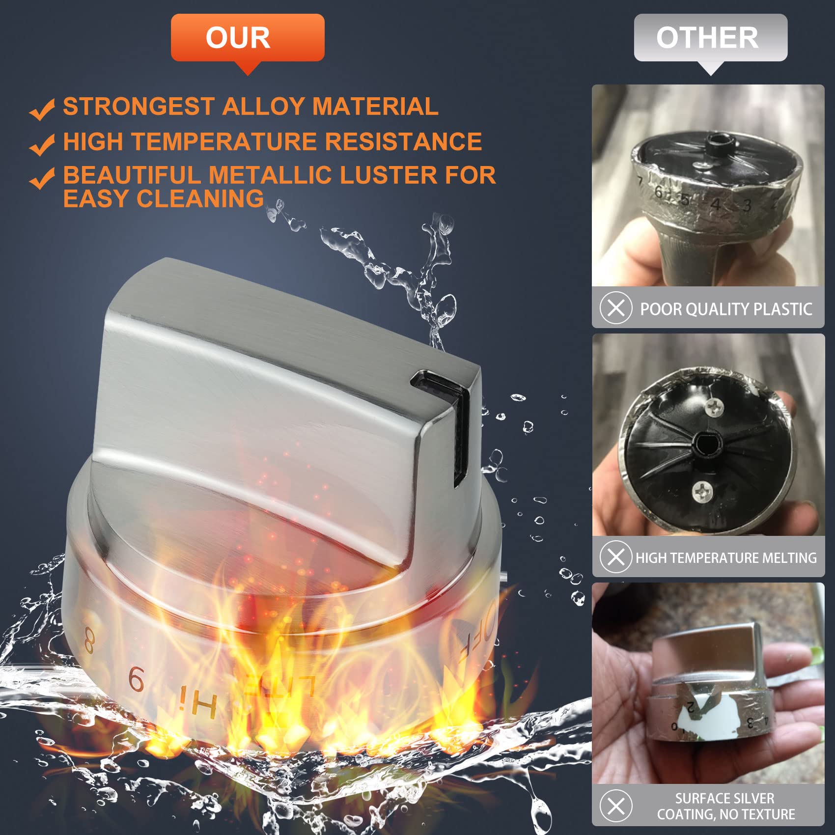 Stainless Steel Gas Stove Knob Replacement for GE - WB03x24818, PS11729081, AP5989029 - Durable Stove Control Knob Compatible with GE Stoves (Not Universal) - Perfect for Kitchen Appliance Repair & Stove Maintenance