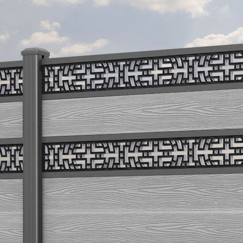 Classic Kumo Split Screen Fence Panel - Light Grey Aluminum Privacy Screen with Durable Posts for Patio, Deck, and Garden Partition | Outdoor Decorative Fencing Solution