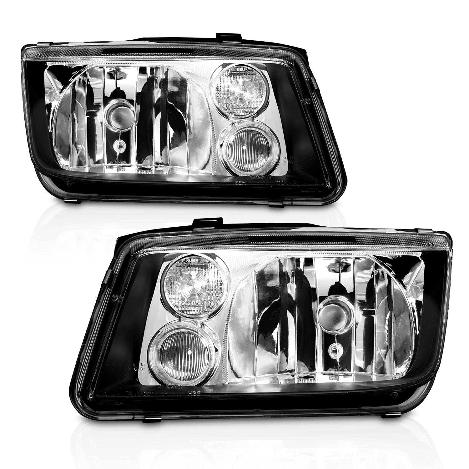 AmeriLite Black Housing Headlights & Fog Lights Pair for 1999-2005 Volkswagen Jetta - Driver & Passenger Side - Upgrade Your Night Driving Visibility