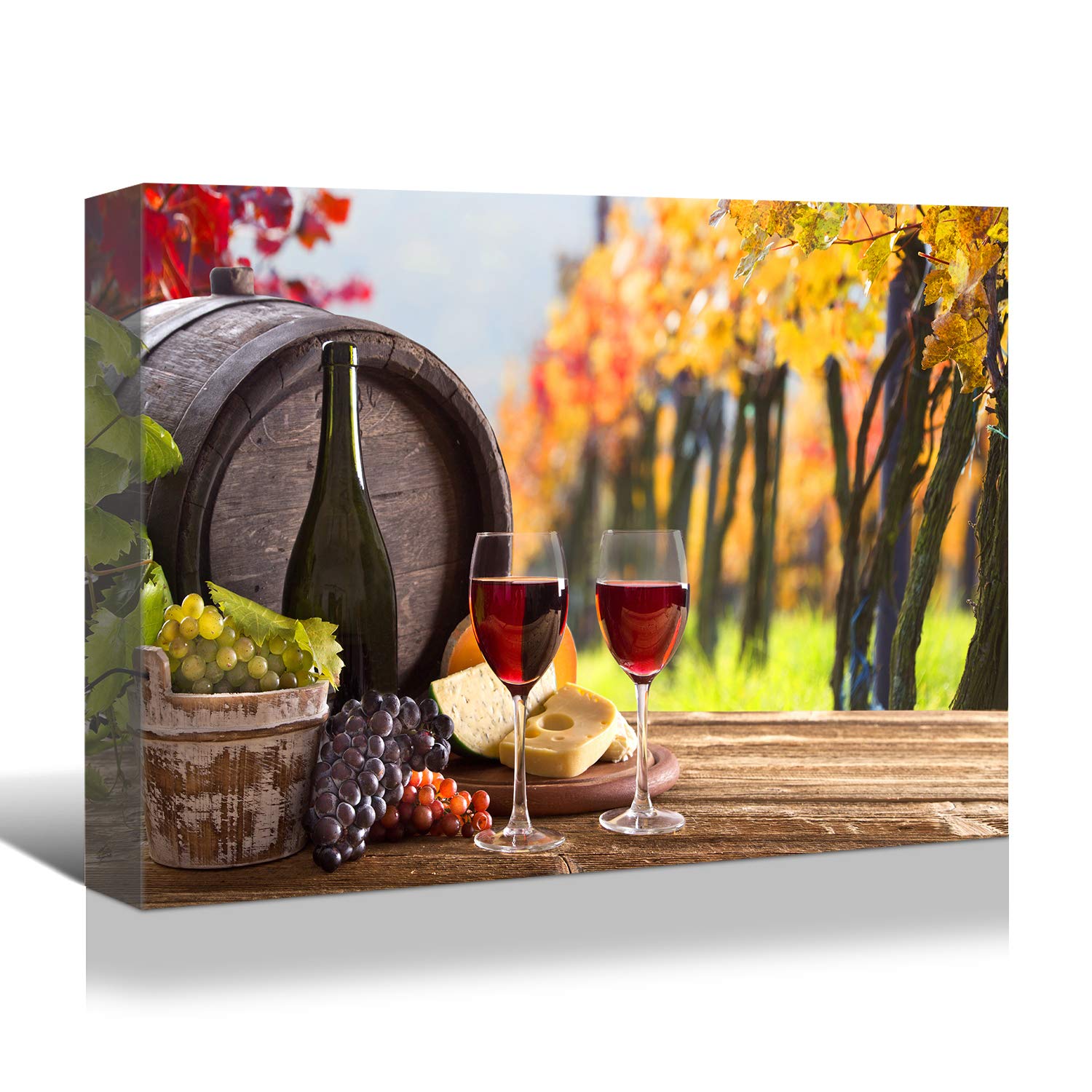 Looife 40x30 Inch Kitchen Wine Bottle Canvas Wall Art - Modern Wine Cup with Fruits Picture Prints, Gallery Wrapped Wall Decor for Dining Room, Bar & Home - Perfect for Kitchen Decor, Wine Cellar & Restaurant Wall Art