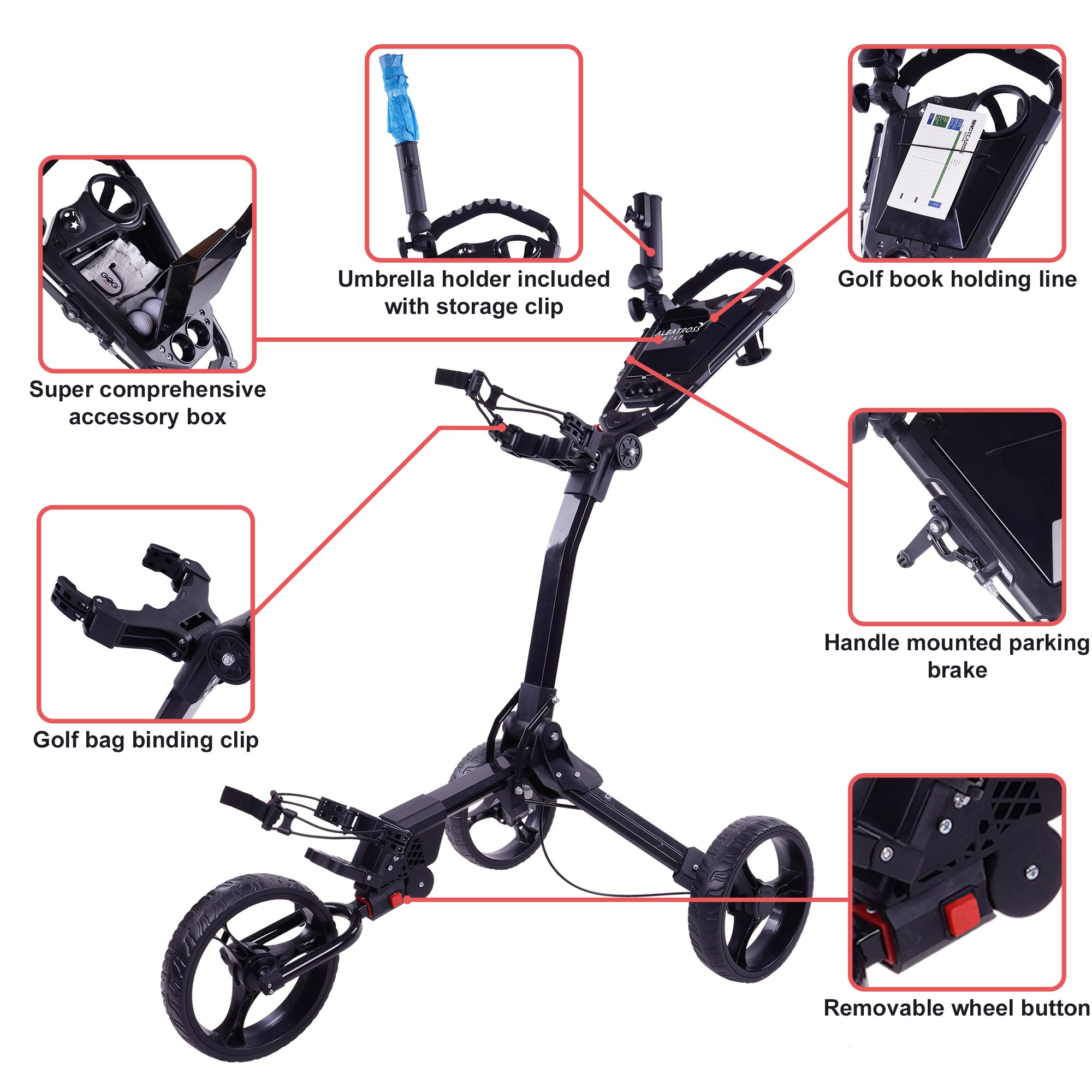 Lightweight Folding Golf Push Cart - Portable Walking Trolley with Golf Bag Holder | Perfect for Golf Courses, Driving Ranges & Outdoor Practice