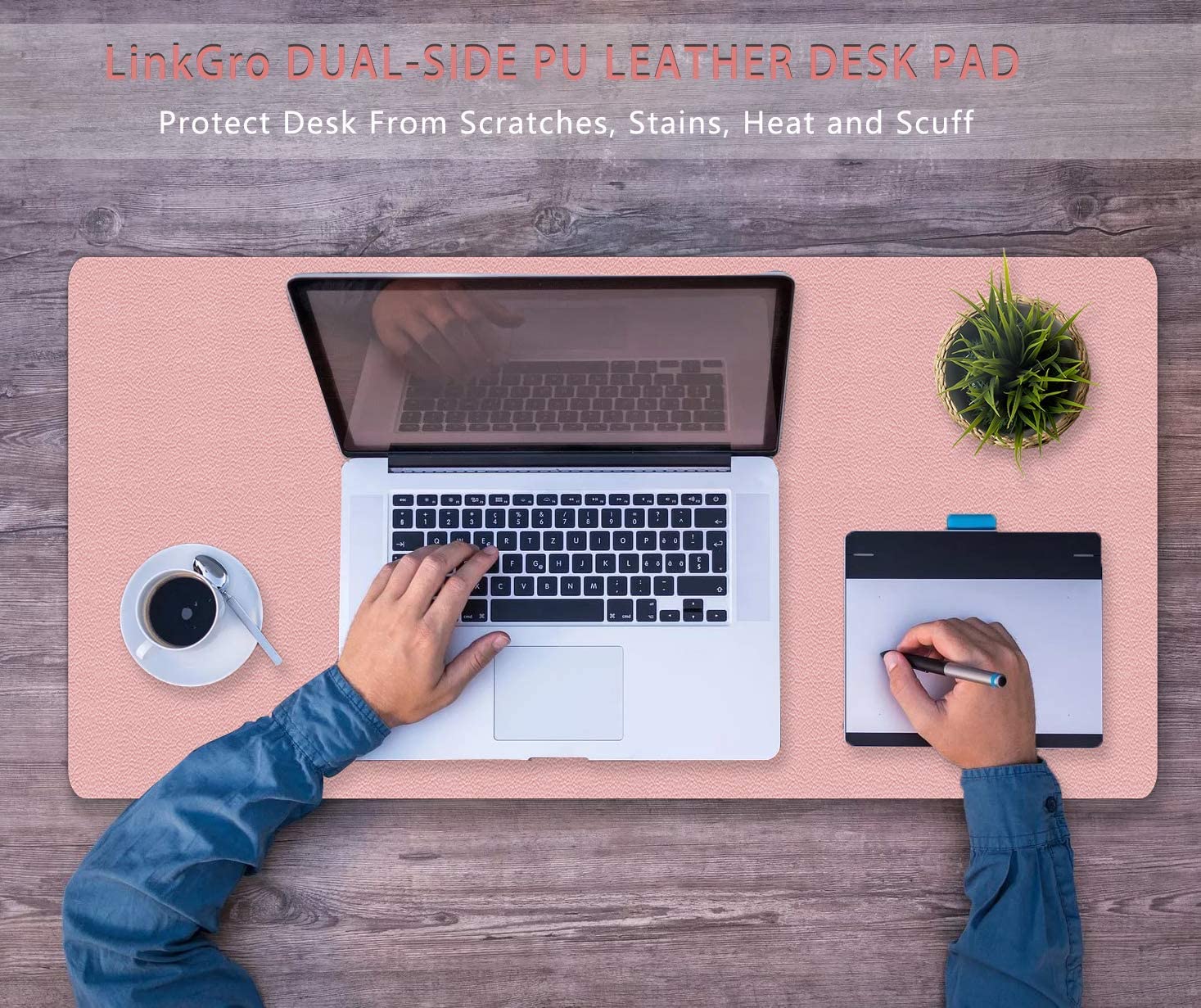 Premium PU Leather Office Desk Mat - 24x48 Inch Non-Slip Mouse Pad & Keyboard Protector - Ultra-Thin Writing Surface for Women (Shell Pink/Bright Silver) - Perfect for Home Office, Study & Workspace Organization