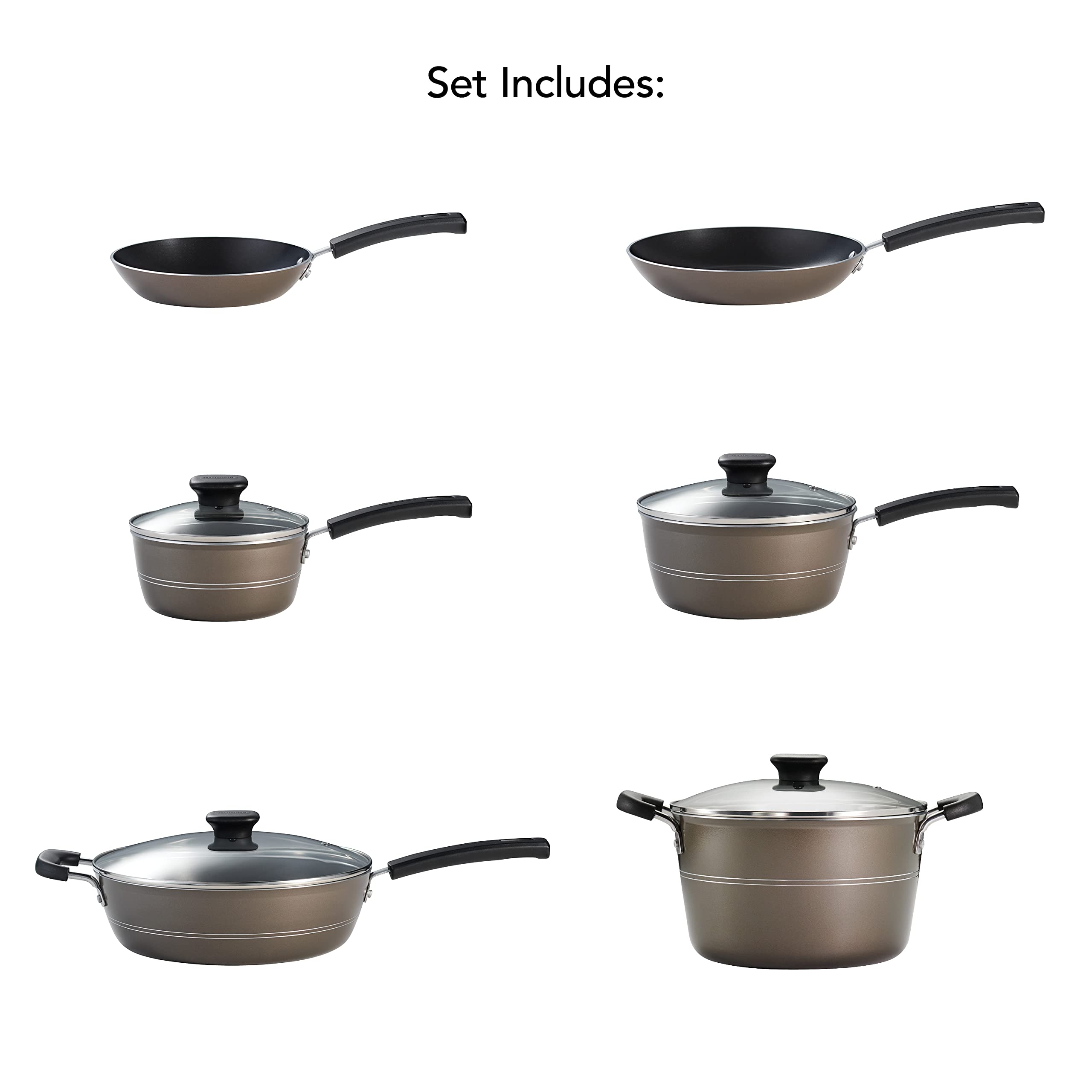 Tramontina Sicilia 10-Piece Nonstick Cookware Set with Glass Lids - Aluminum Pots and Pans Set for Kitchen (Hazelnut) - Perfect for Sauteing, Boiling & Everyday Cooking
