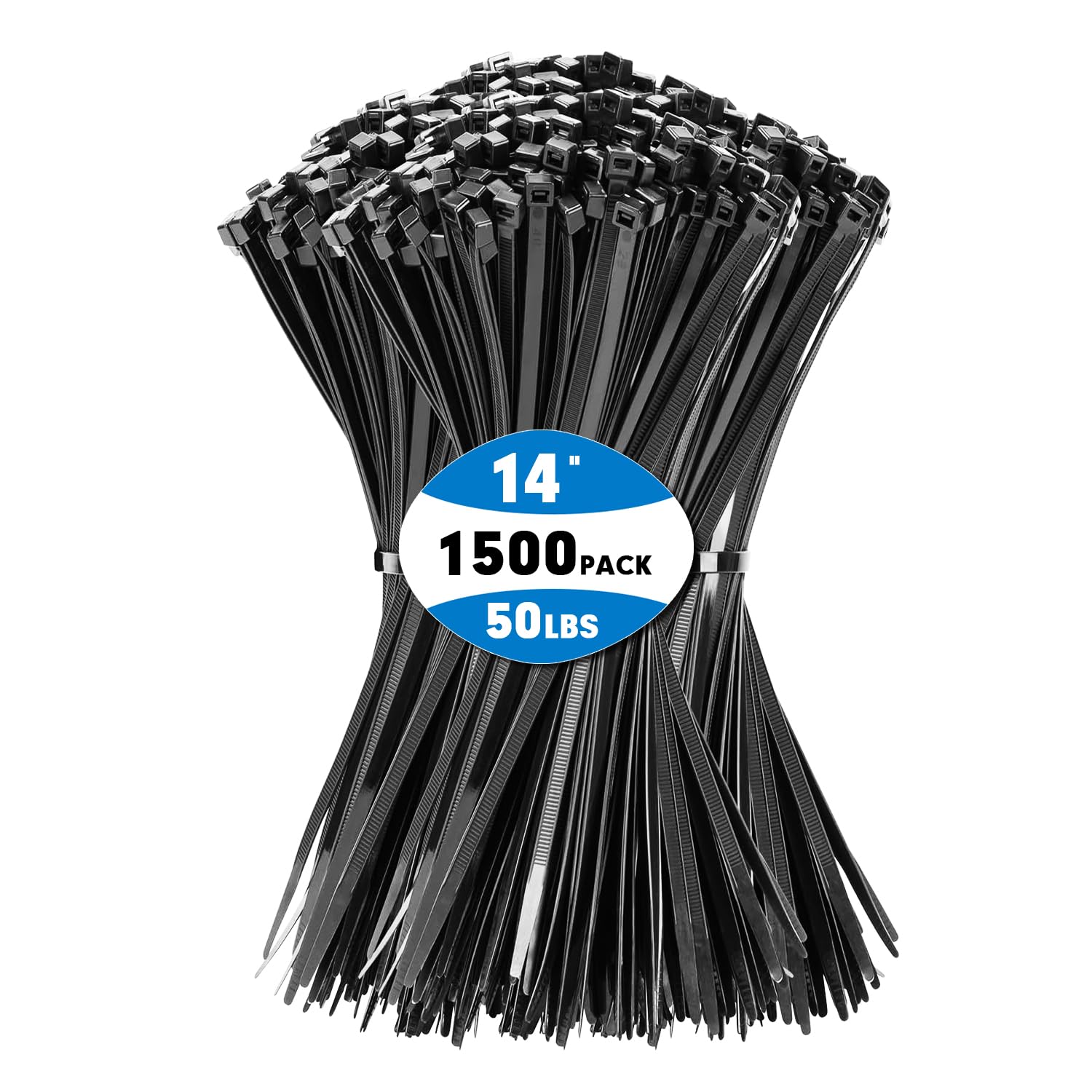 KAMOTA 1500pcs 14-Inch Heavy Duty Self-Locking Nylon Zip Ties - 50lb Tensile Strength, UV Resistant Black Cable Ties for Indoor & Outdoor Use - Perfect for Organizing Wires, Securing Plants & DIY Projects