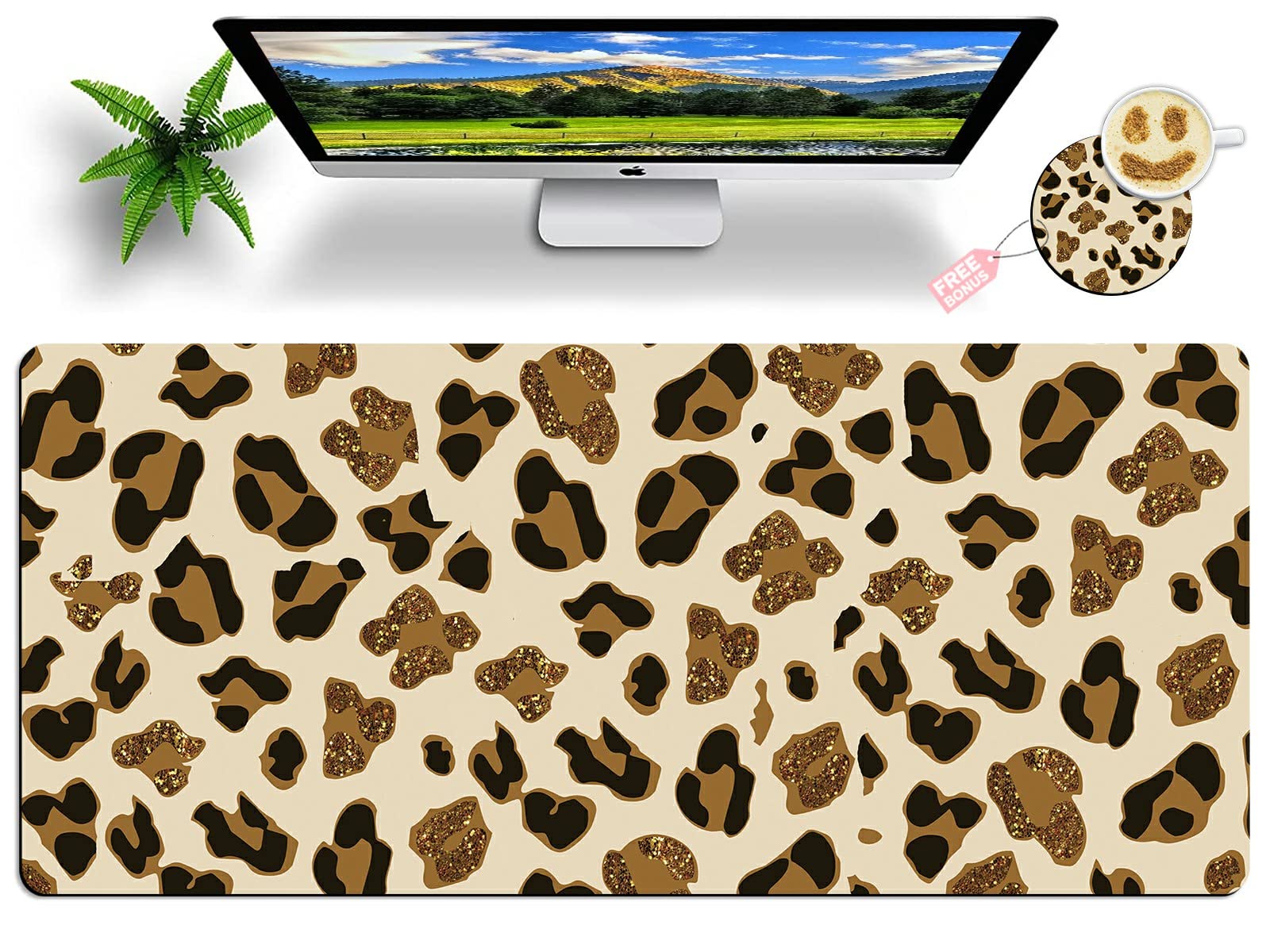 Leopard Glitter Mouse Pad Large with Coaster - 40