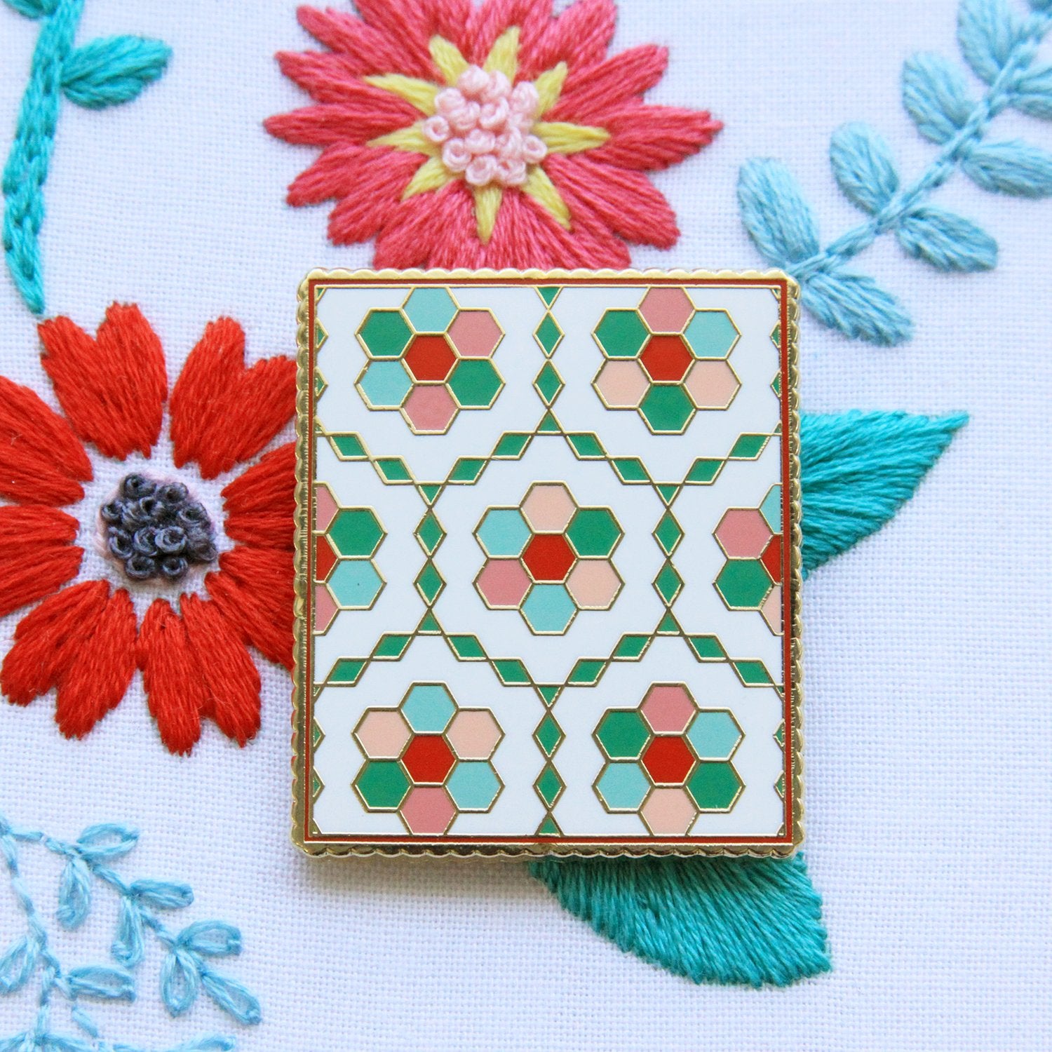 Vintage Floral Garden Quilt Needle Minder - Magnetic Needle Holder for Sewing, Embroidery & Quilting - Perfect for Crafters, DIY Projects & Fabric Arts (Flamingo Toes Design)
